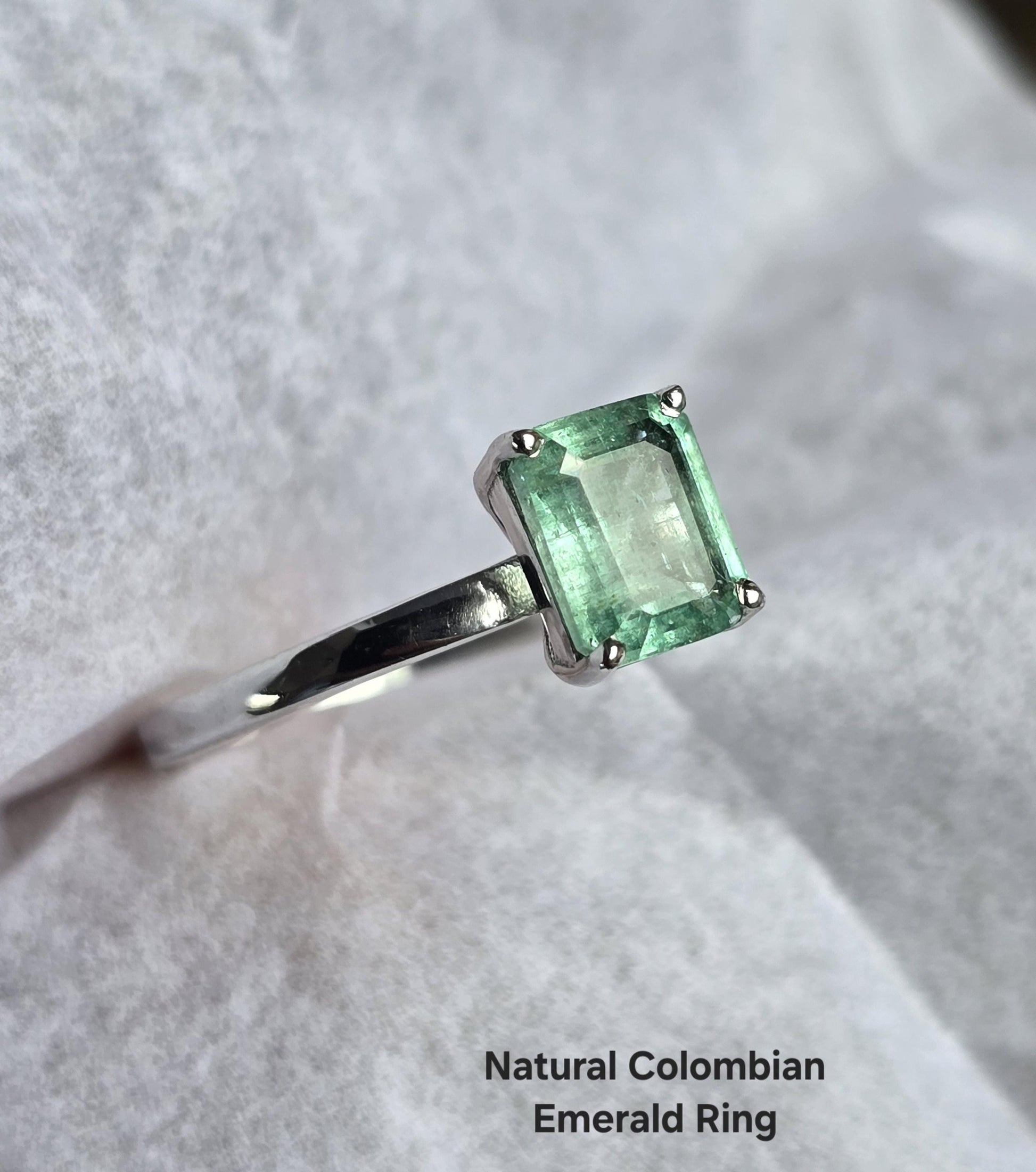Natural Colombian Emerald Octagon Solitaire Ring, 1.43CT Certified Emerald Cut Emerald Dainty Ring, Lush Green Emerald Birthstone Ring Gift