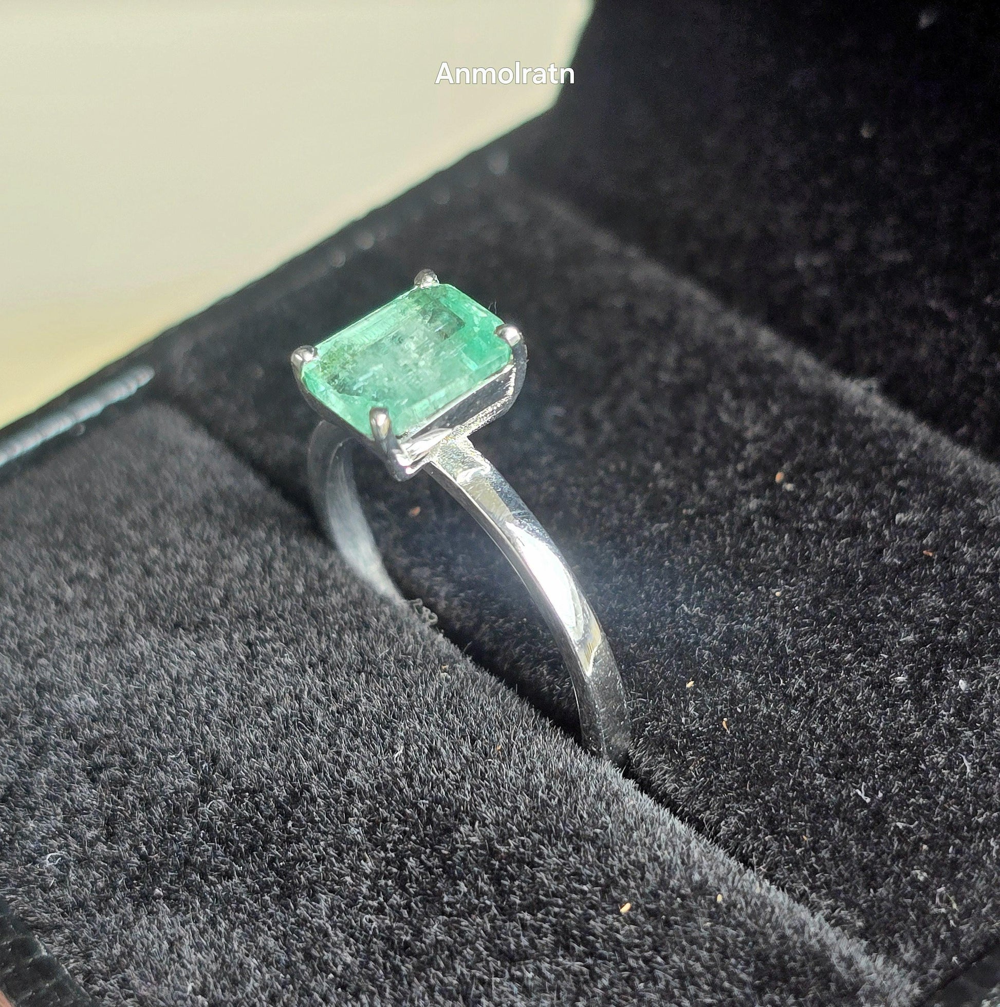 Natural Colombian Emerald Octagon Solitaire Ring, 1.43CT Certified Emerald Cut Emerald Dainty Ring, Lush Green Emerald Birthstone Ring Gift