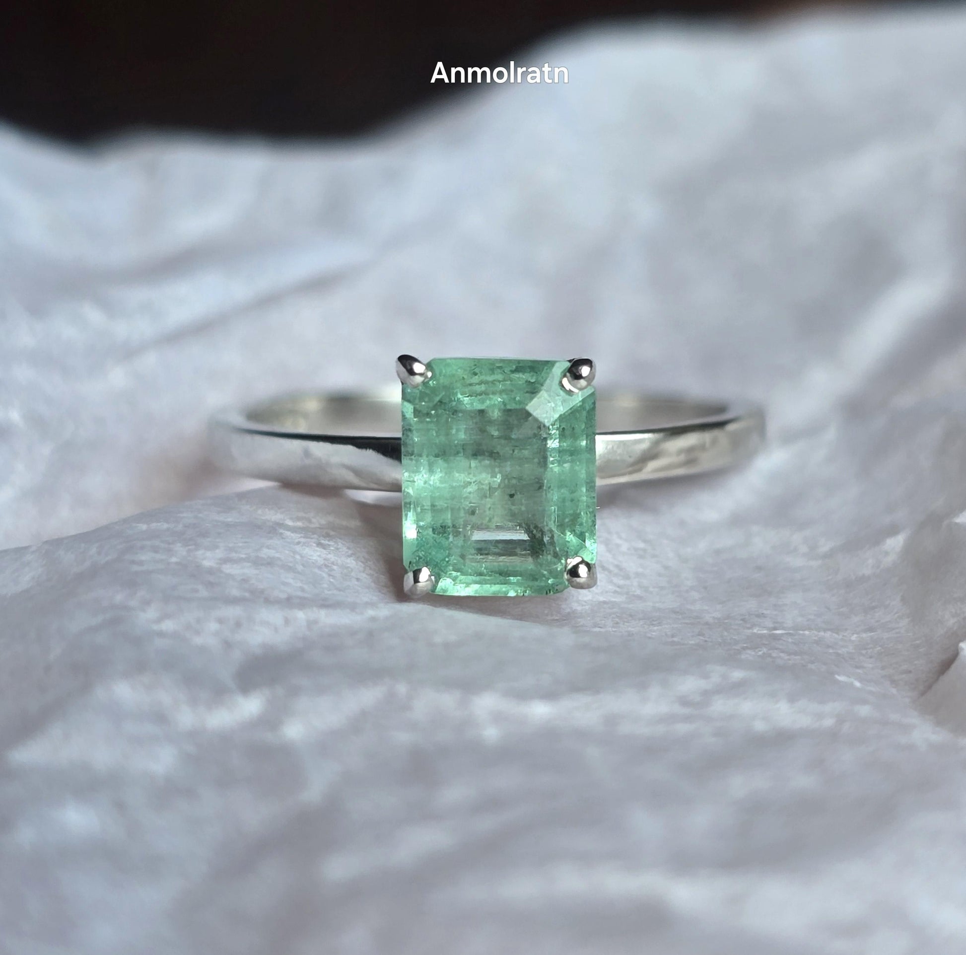 Natural Colombian Emerald Octagon Solitaire Ring, 1.43CT Certified Emerald Cut Emerald Dainty Ring, Lush Green Emerald Birthstone Ring Gift