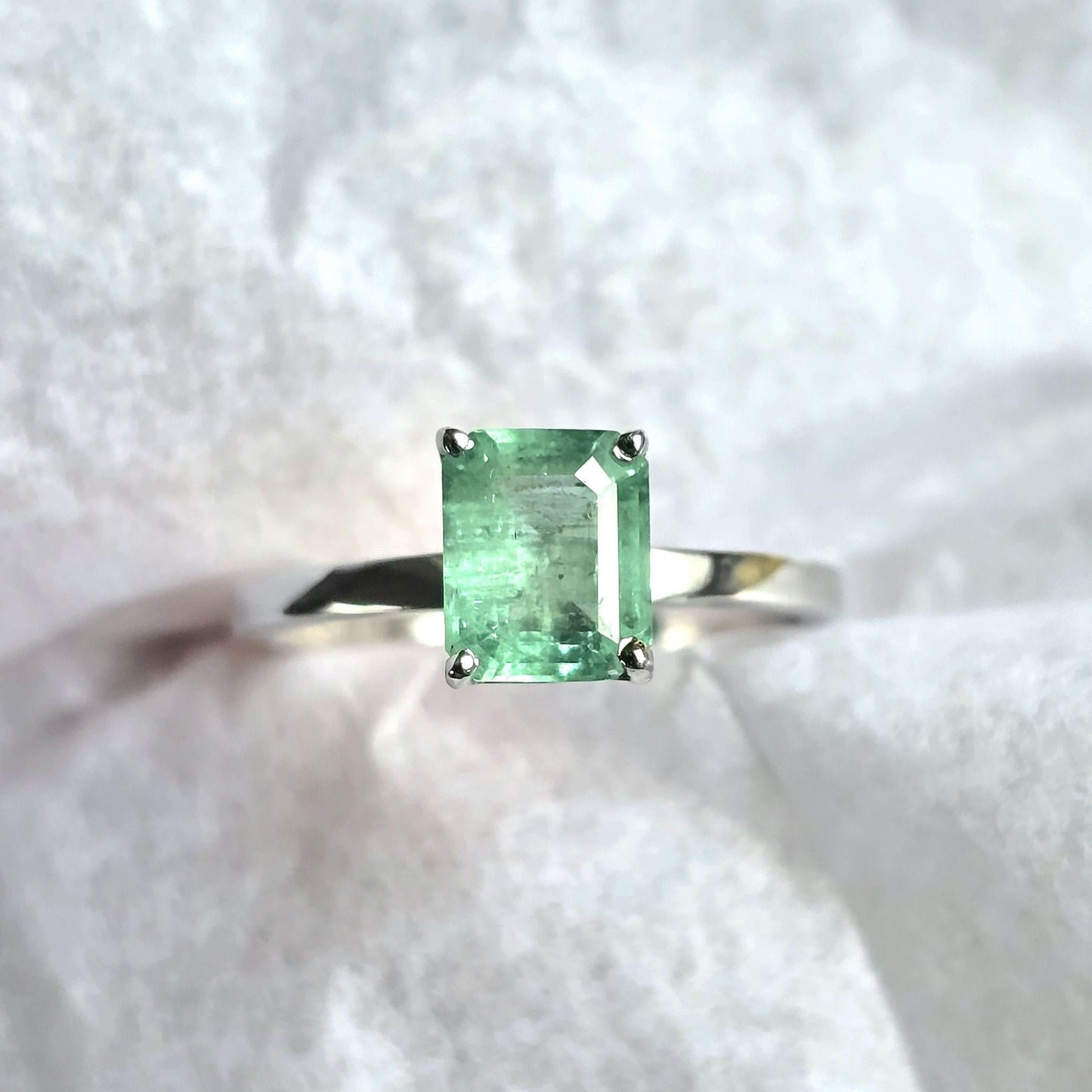 Natural Colombian Emerald Octagon Solitaire Ring, 1.43CT Certified Emerald Cut Emerald Dainty Ring, Lush Green Emerald Birthstone Ring Gift