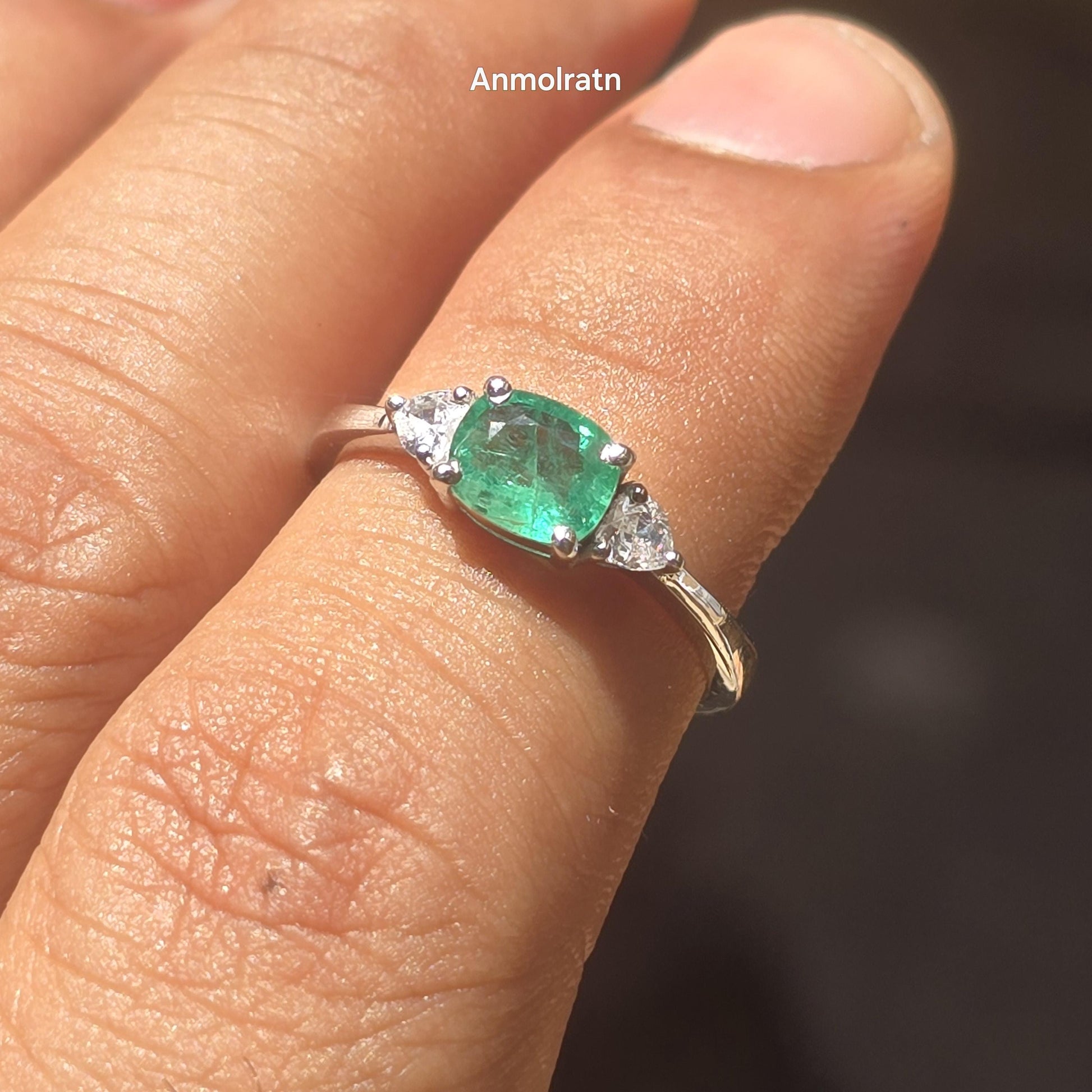 Natural Vivid Green Emerald Cushion Heart Ring For Women Untreated Emerald Trilogy Wedding Ring Dainty Emerald Engagement Stacking Ring Gift