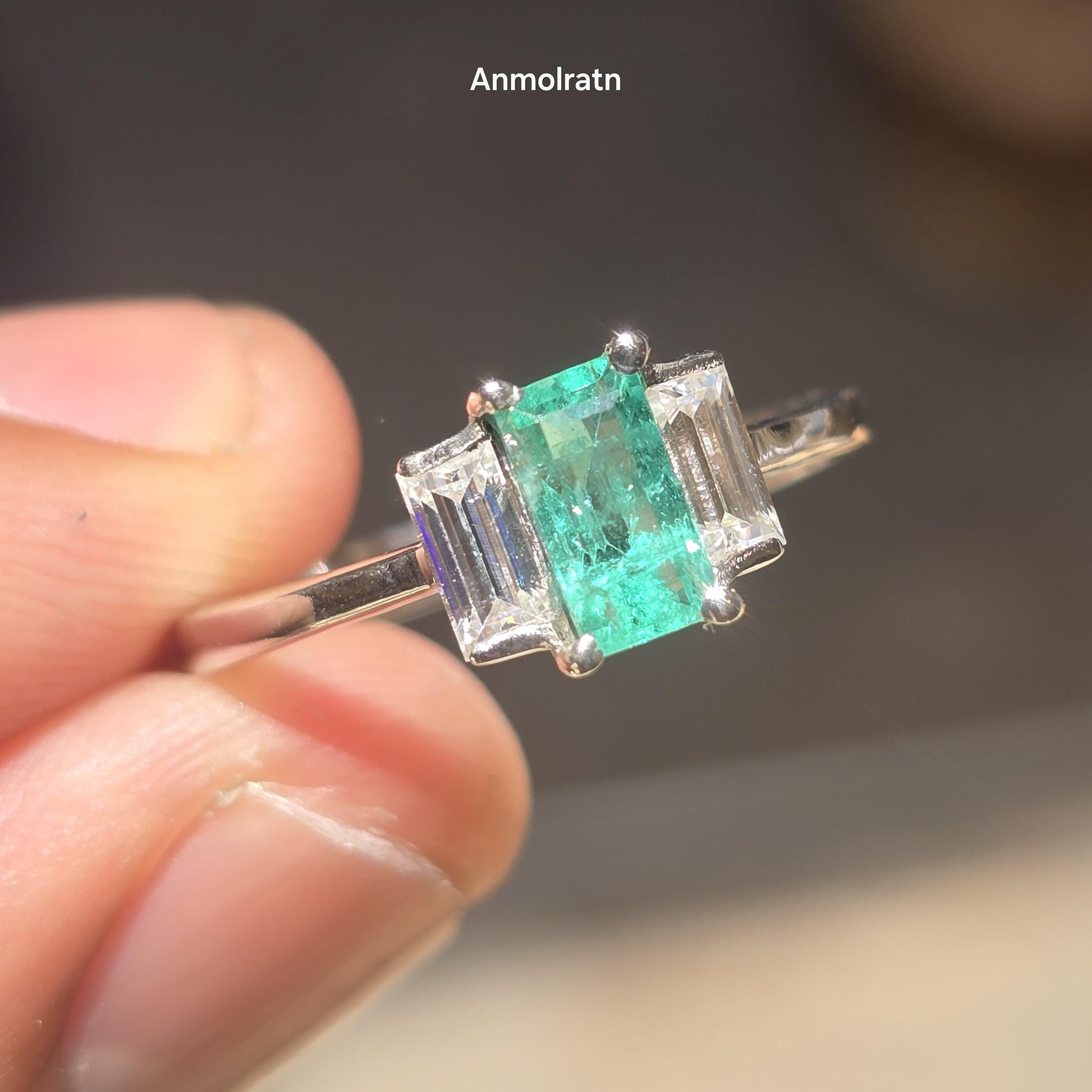 Natural Emerald Baguette Ring Vivid Green Emerald Wedding Engagement Ring Gift For Her Emerald Octagon Baguette Diamond Dainty Stacking Ring