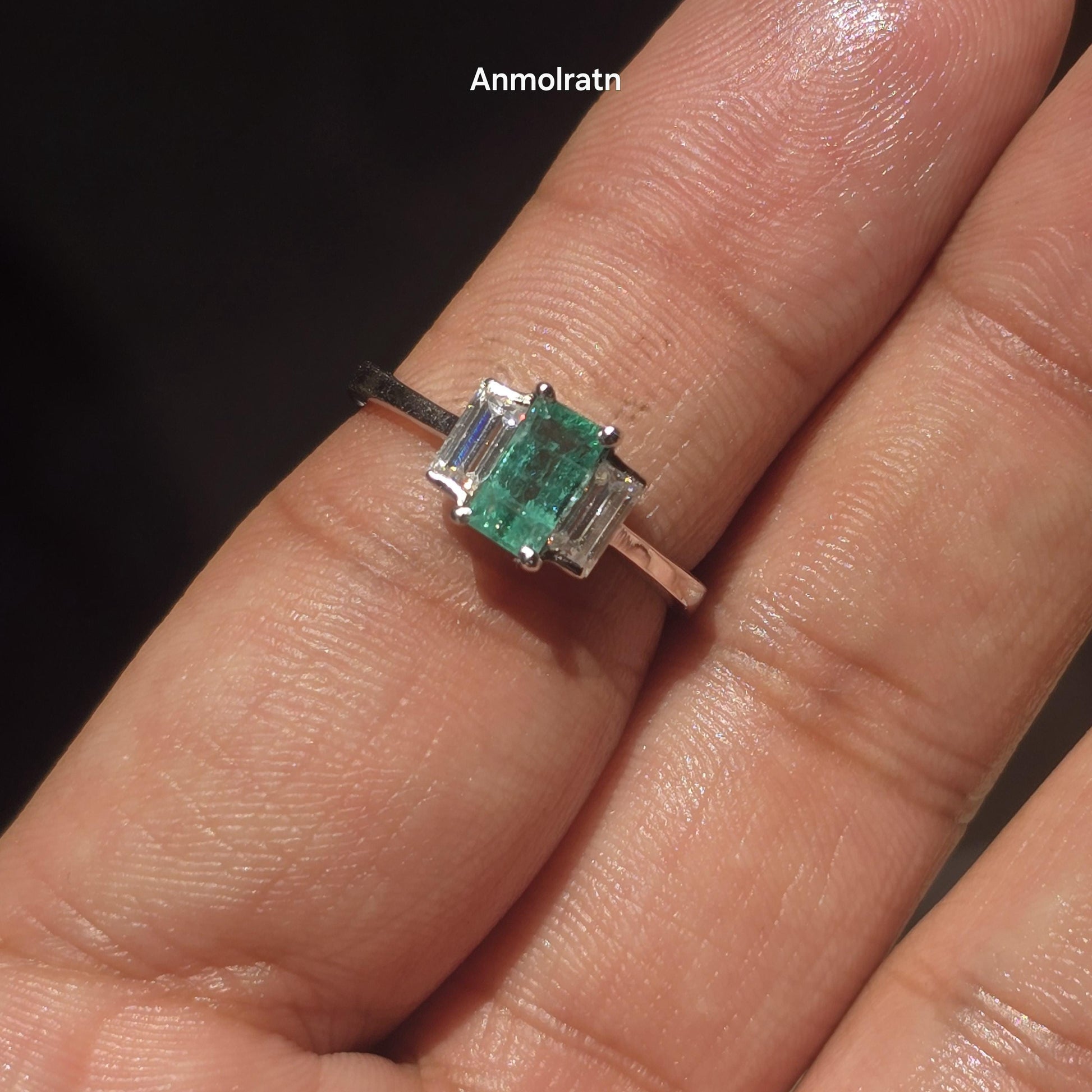 Natural Emerald Baguette Ring Vivid Green Emerald Wedding Engagement Ring Gift For Her Emerald Octagon Baguette Diamond Dainty Stacking Ring