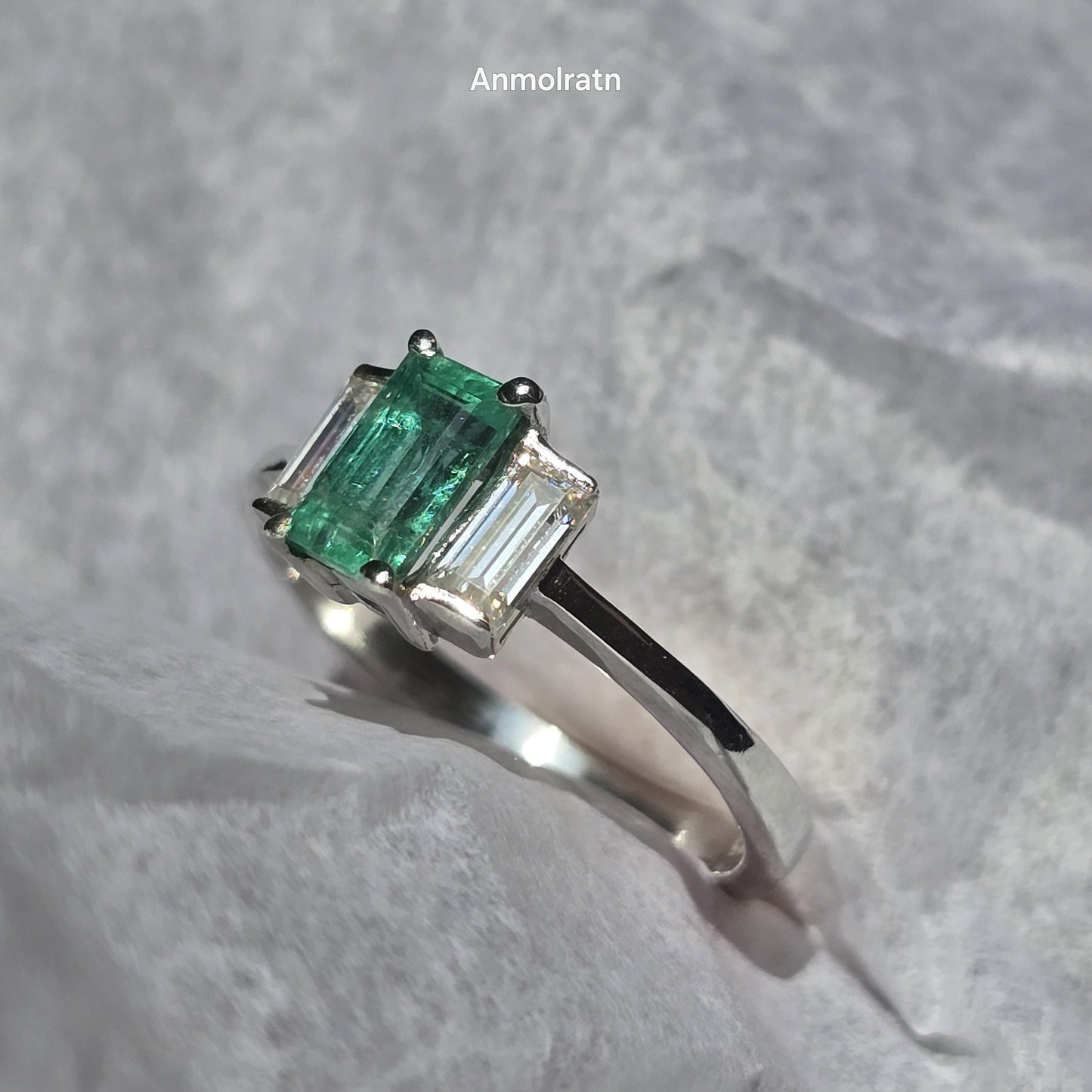 Natural Emerald Baguette Ring Vivid Green Emerald Wedding Engagement Ring Gift For Her Emerald Octagon Baguette Diamond Dainty Stacking Ring