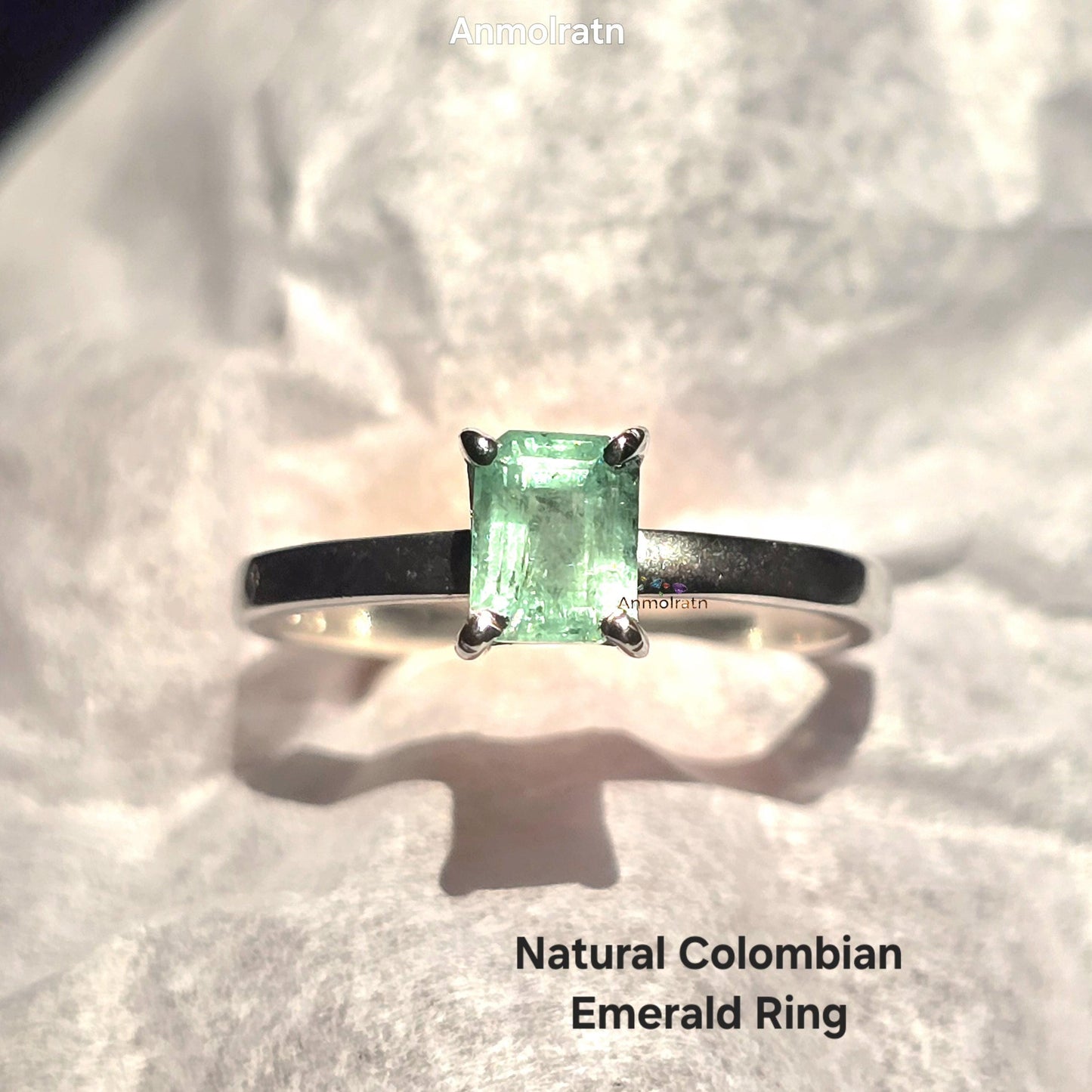 Colombian Emerald Octagon Dainty Solitaire Silver Ring, 0.98Ct Bright Green Tiny Emerald Cut Emerald Birthstone Ring, Certified Emerald Ring