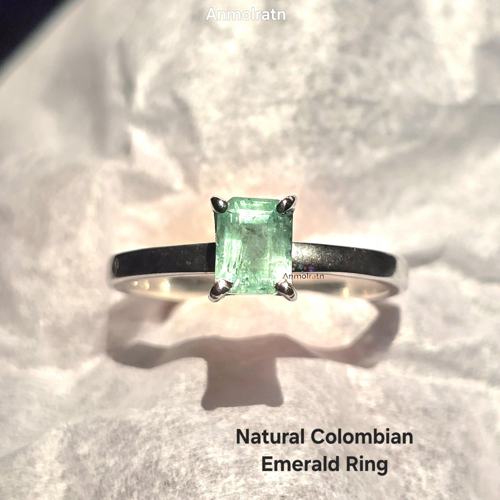 Colombian Emerald Octagon Dainty Solitaire Silver Ring, 0.98Ct Bright Green Tiny Emerald Cut Emerald Birthstone Ring, Certified Emerald Ring