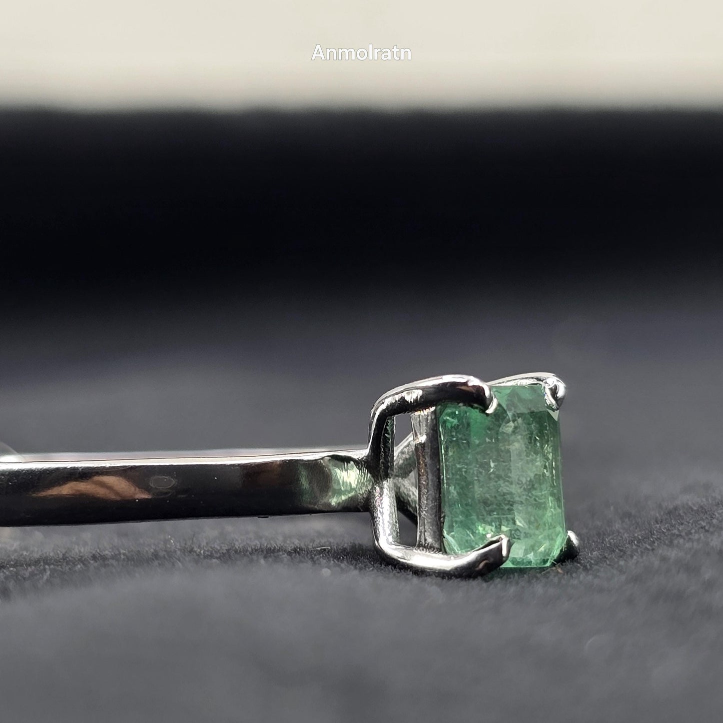 Colombian Emerald Octagon Dainty Solitaire Silver Ring, 0.98Ct Bright Green Tiny Emerald Cut Emerald Birthstone Ring, Certified Emerald Ring