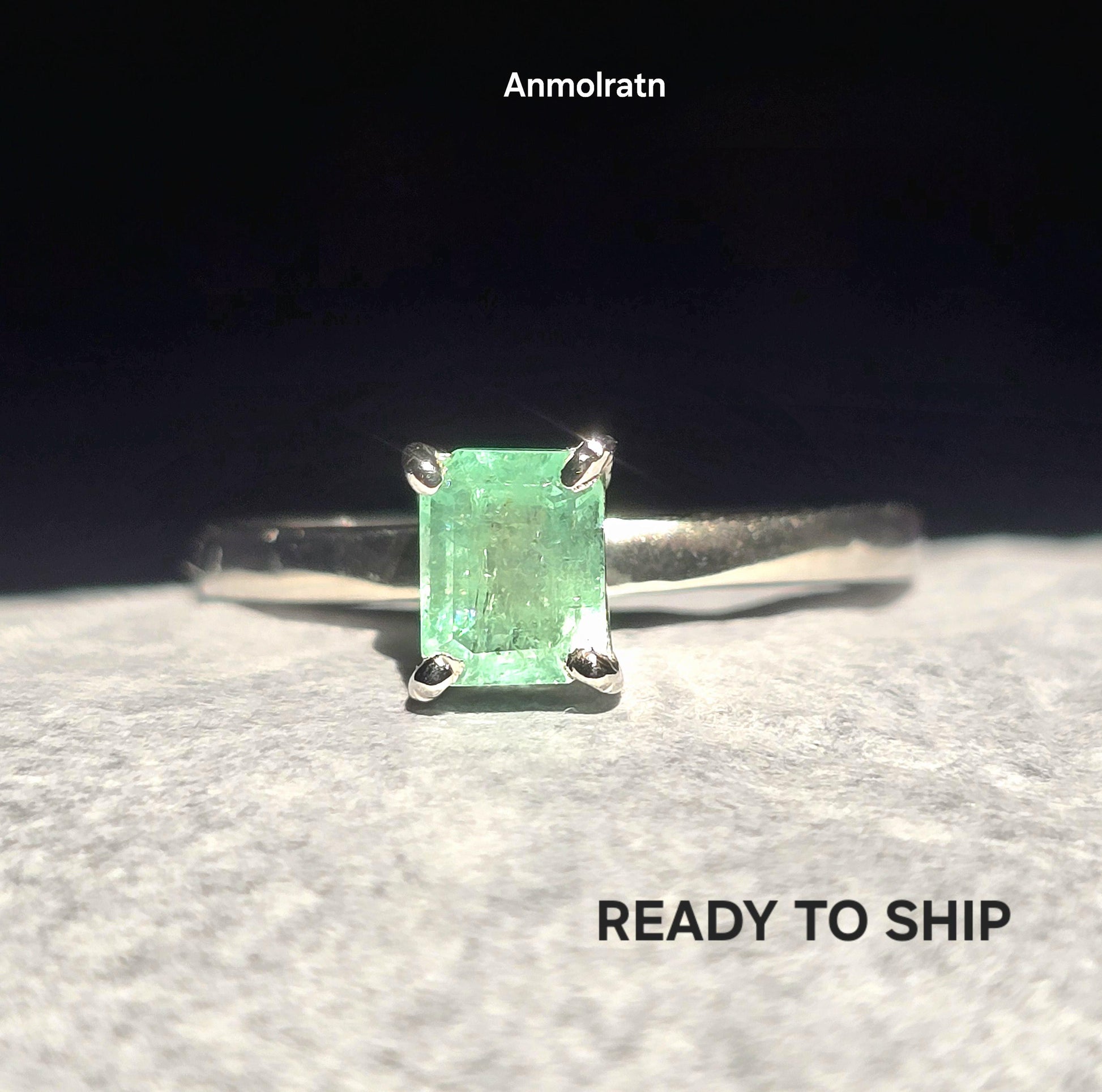 Colombian Emerald Octagon Dainty Solitaire Silver Ring, 0.98Ct Bright Green Tiny Emerald Cut Emerald Birthstone Ring, Certified Emerald Ring