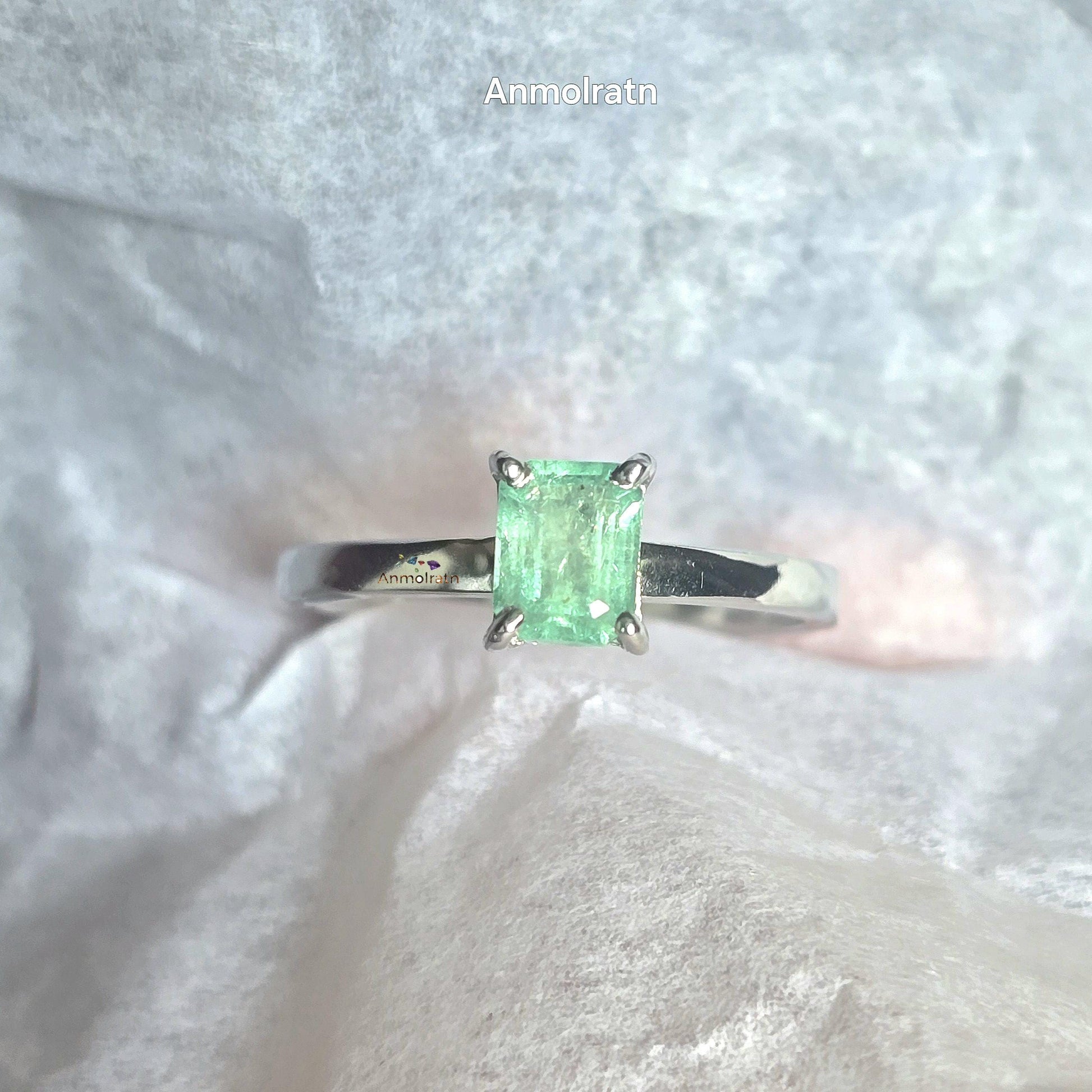 Colombian Emerald Octagon Dainty Solitaire Silver Ring, 0.98Ct Bright Green Tiny Emerald Cut Emerald Birthstone Ring, Certified Emerald Ring