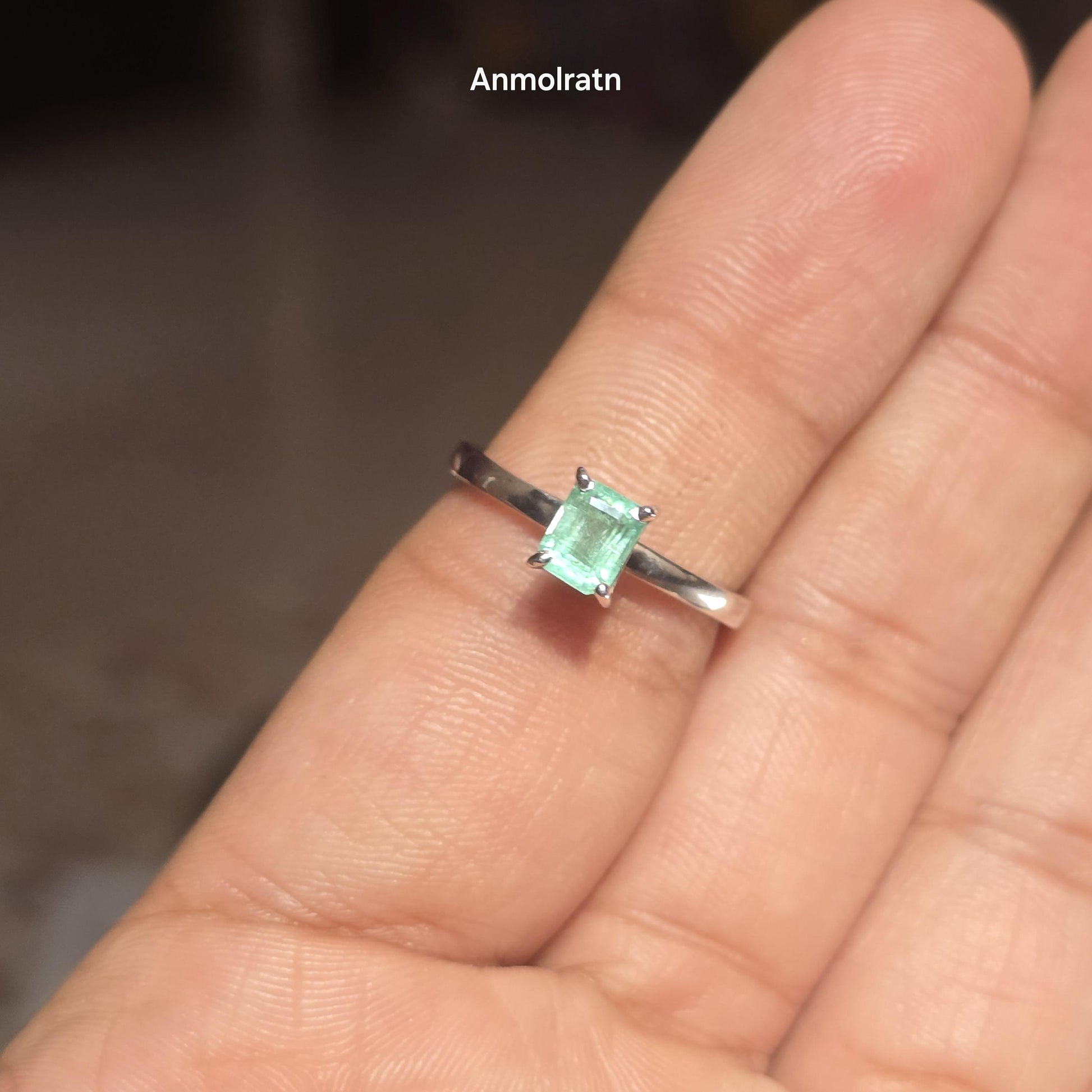 Colombian Emerald Octagon Dainty Solitaire Silver Ring, 0.98Ct Bright Green Tiny Emerald Cut Emerald Birthstone Ring, Certified Emerald Ring