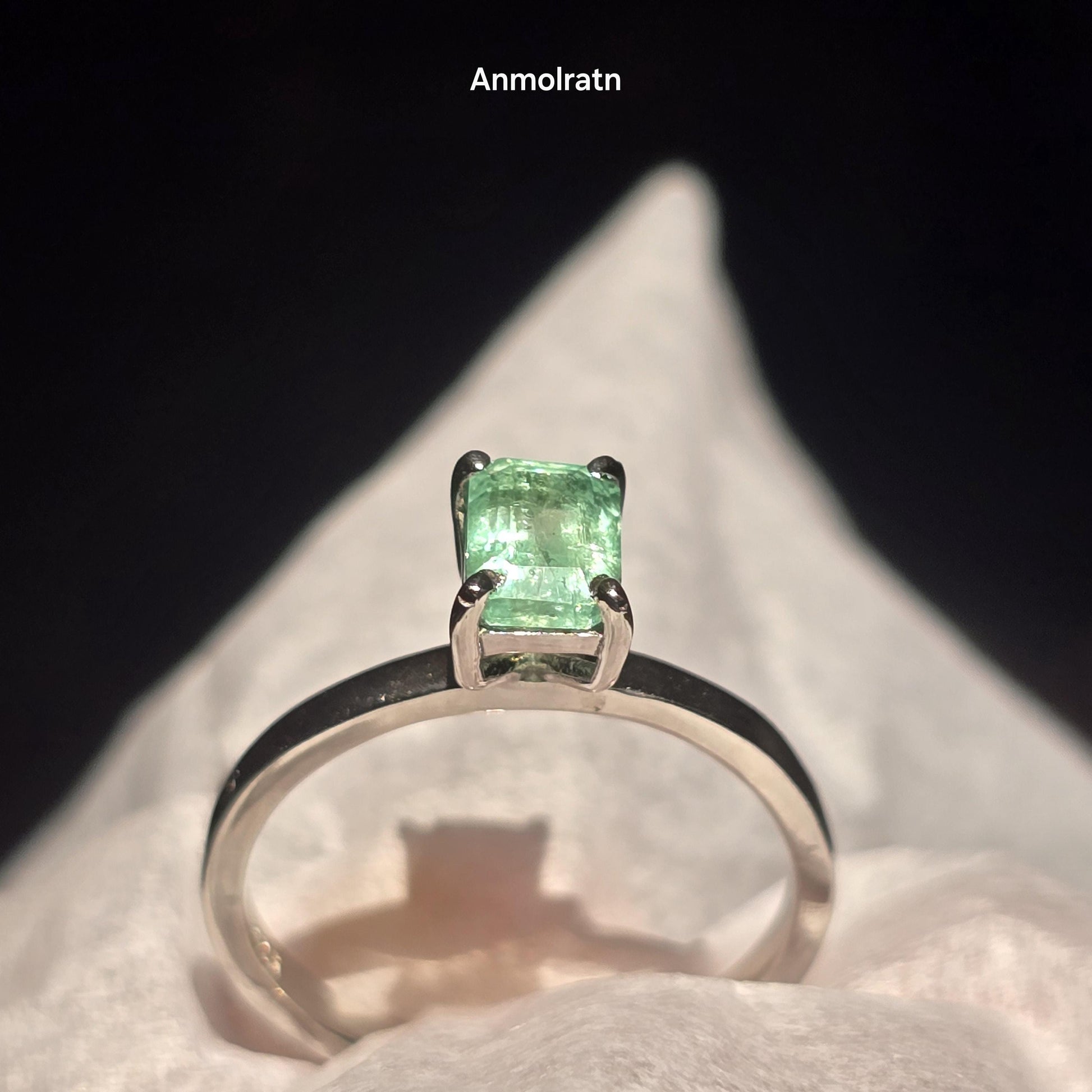 Colombian Emerald Octagon Dainty Solitaire Silver Ring, 0.98Ct Bright Green Tiny Emerald Cut Emerald Birthstone Ring, Certified Emerald Ring