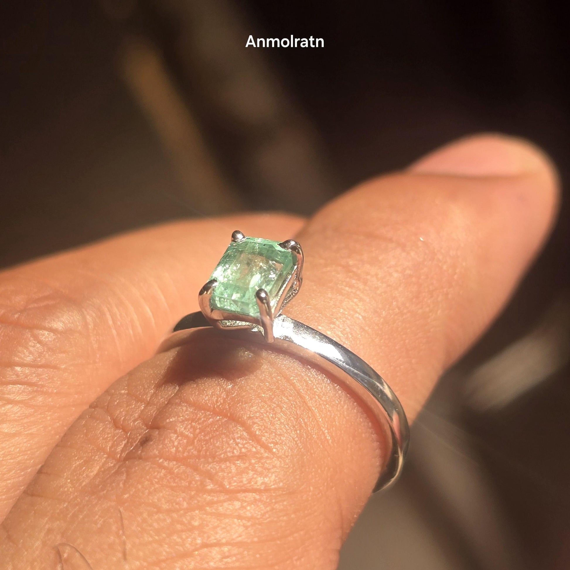 Colombian Emerald Octagon Dainty Solitaire Silver Ring, 0.98Ct Bright Green Tiny Emerald Cut Emerald Birthstone Ring, Certified Emerald Ring