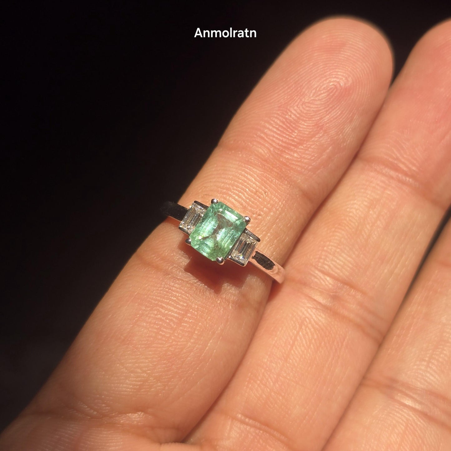 Natural Emerald Octagon Baguette Ring, 1.40CT Certified Colombian Emerald Cut Emerald Dainty Ring, Light Green Emerald Ring Gift For Women