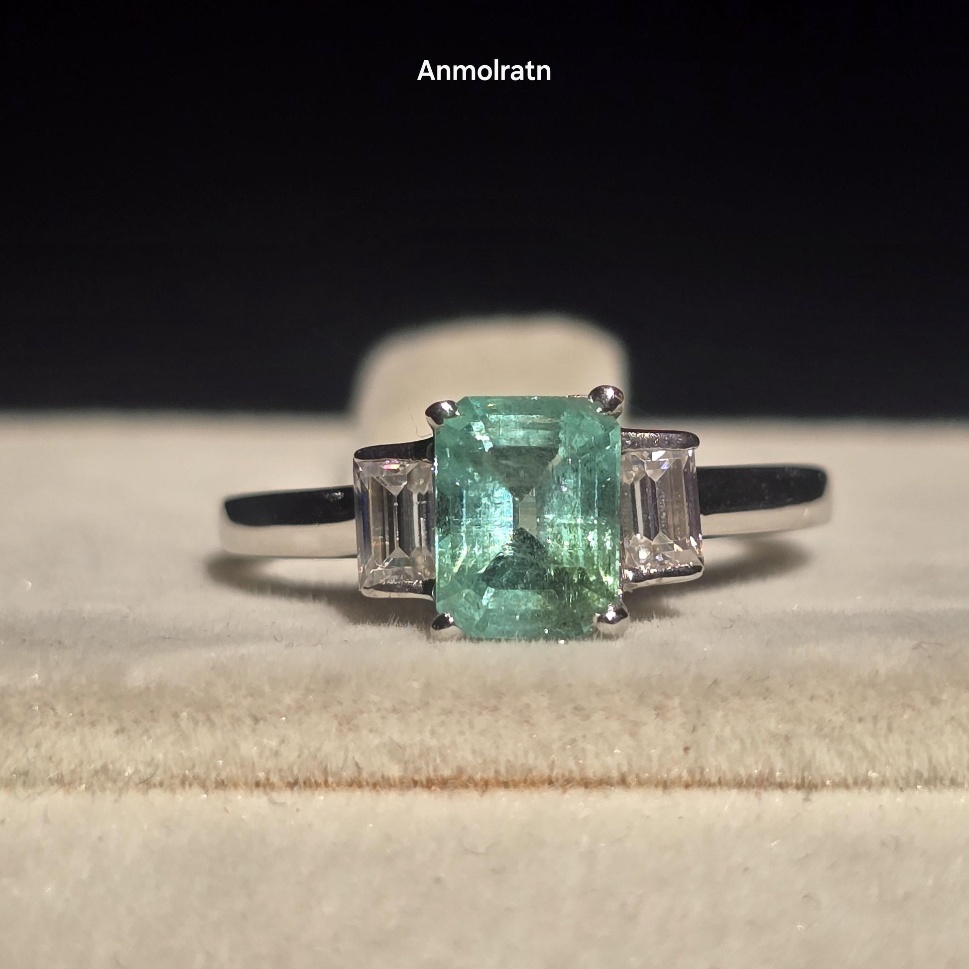 Natural Emerald Octagon Baguette Ring, 1.40CT Certified Colombian Emerald Cut Emerald Dainty Ring, Light Green Emerald Ring Gift For Women