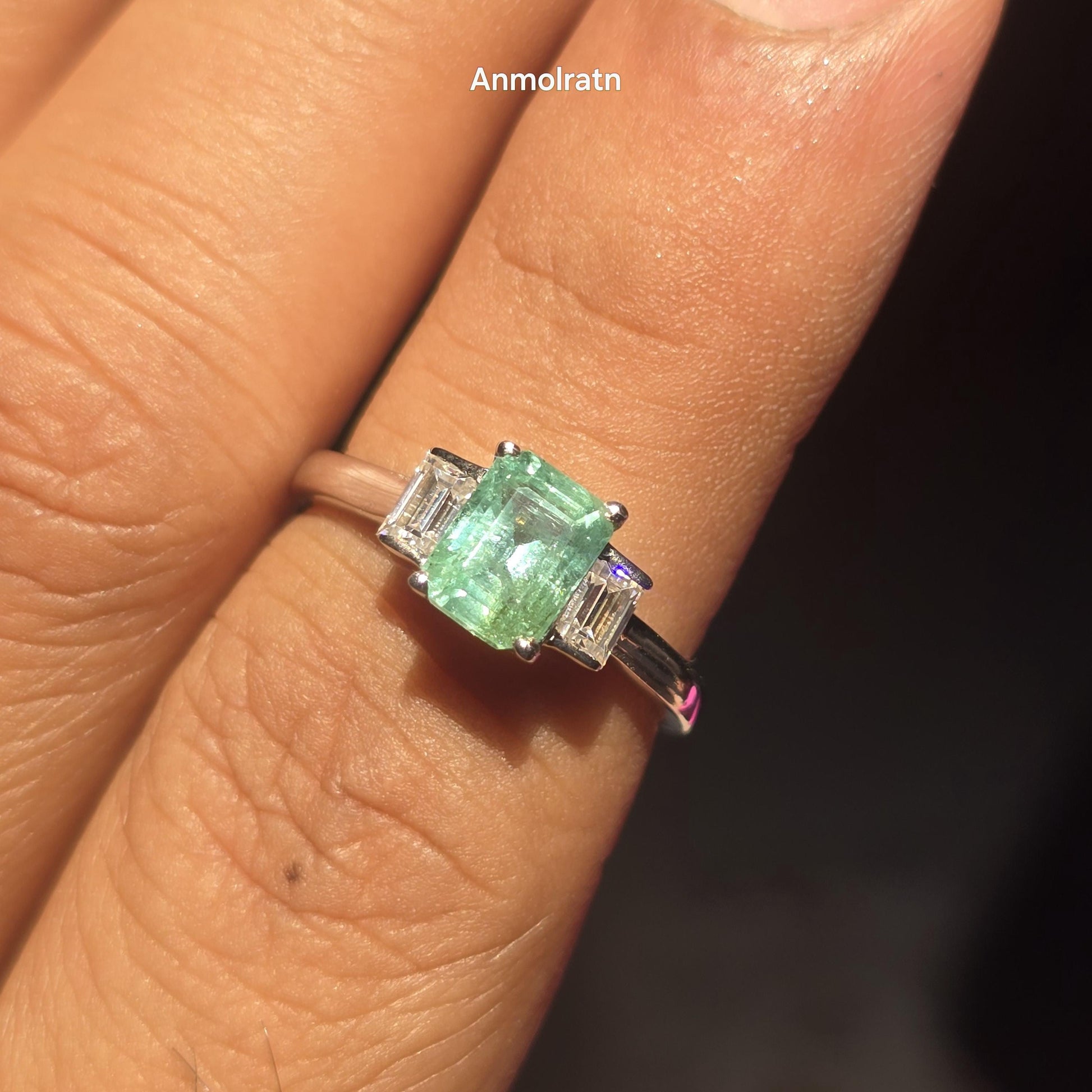 Natural Emerald Octagon Baguette Ring, 1.40CT Certified Colombian Emerald Cut Emerald Dainty Ring, Light Green Emerald Ring Gift For Women