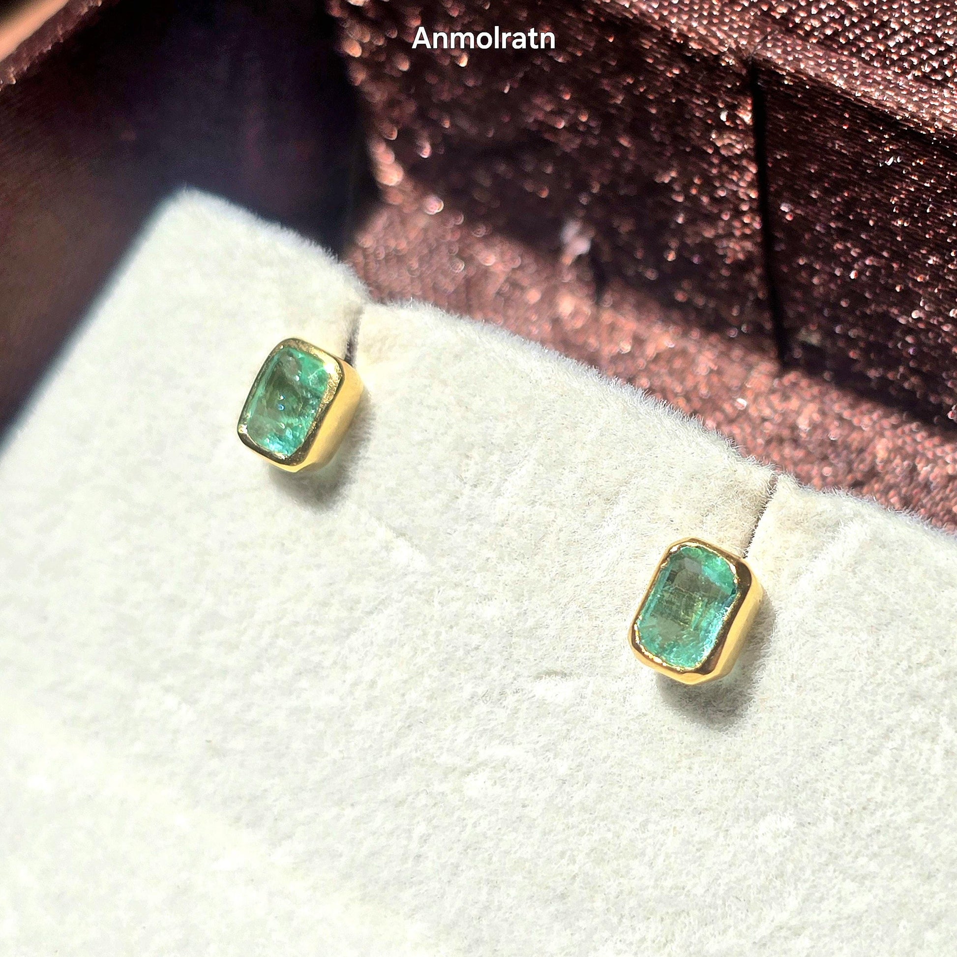 Emerald Octagon Stud Earrings, Natural Colombian Emerald Cut Dainty Silver Earrings, Tiny Emerald Solitaire Bezel Set Birthstone Earrings
