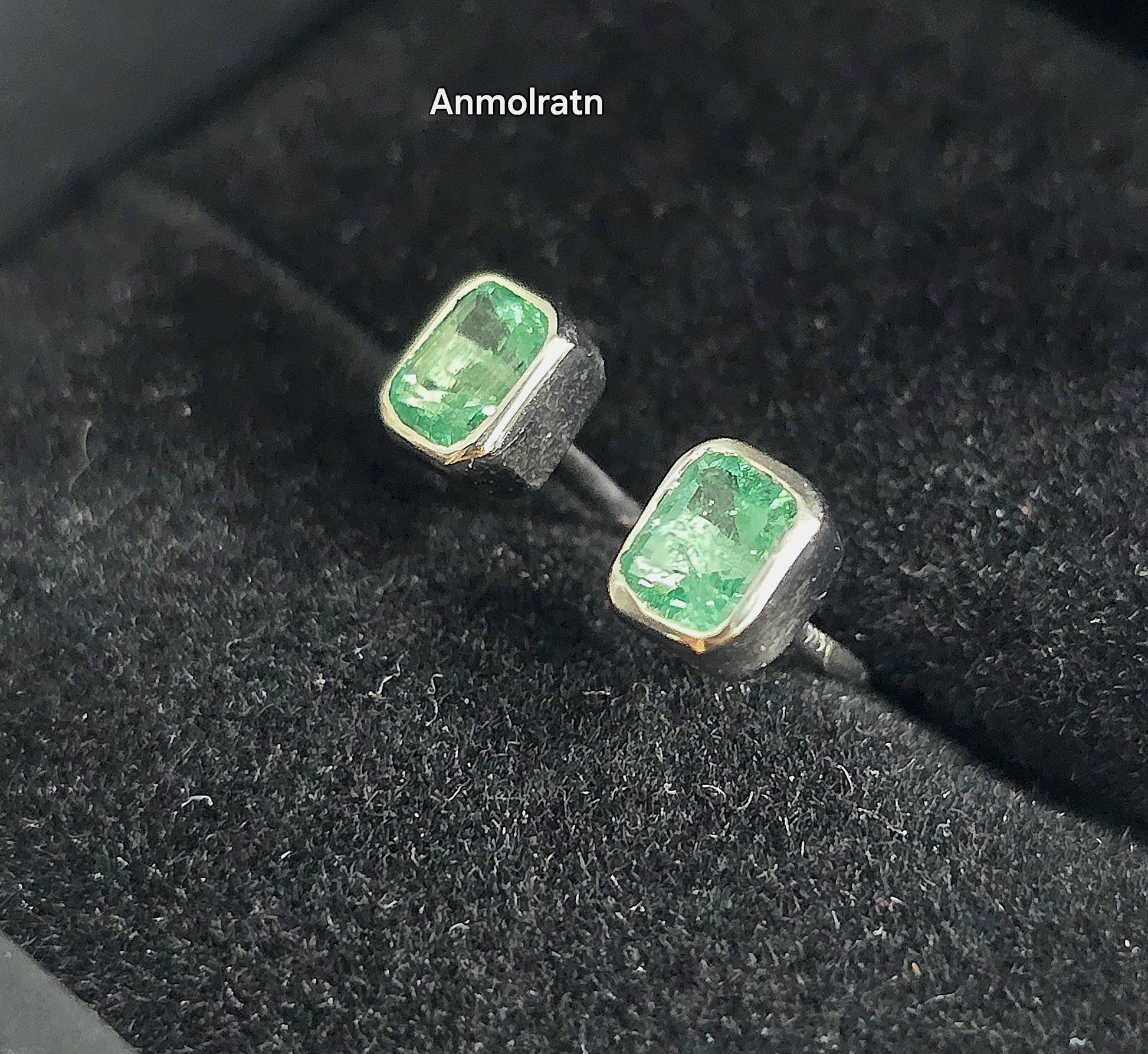 Daily Wear Emerald Stud Earrings, Natural Colombian Emerald Octagon Solitaire Earrings, Tiny Emerald Cut Bezel Birthstone Silver Earrings