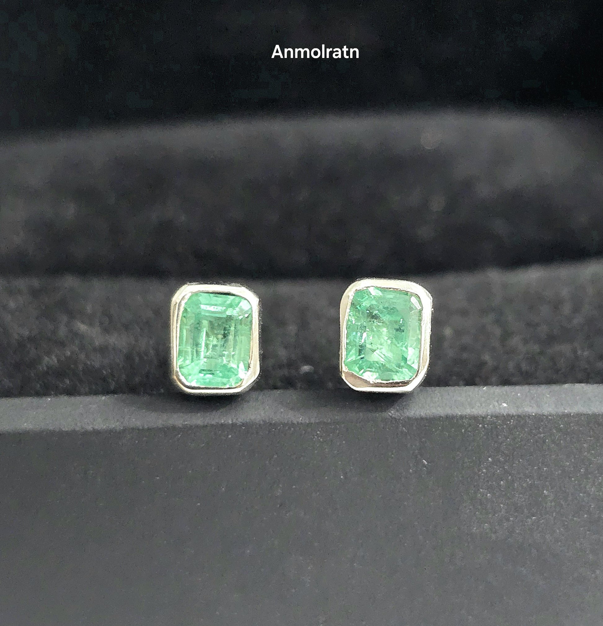 Daily Wear Emerald Stud Earrings, Natural Colombian Emerald Octagon Solitaire Earrings, Tiny Emerald Cut Bezel Birthstone Silver Earrings