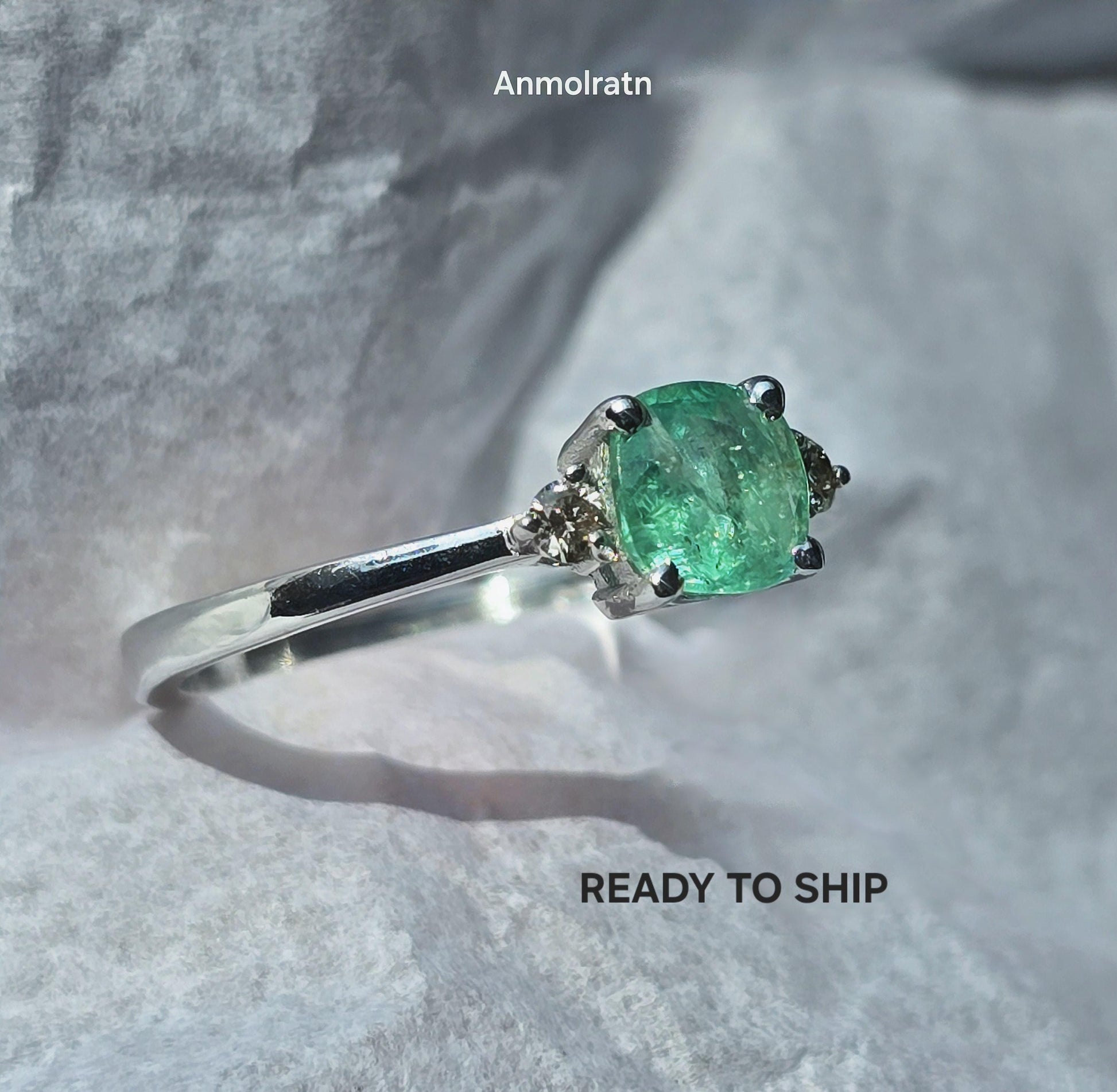 Vivid Green Emerald Diamond Ring For Women, Untreated Emerald Cushion Cut Dainty Stacking Engagement Ring Natural Emerald Wedding Ring Gift