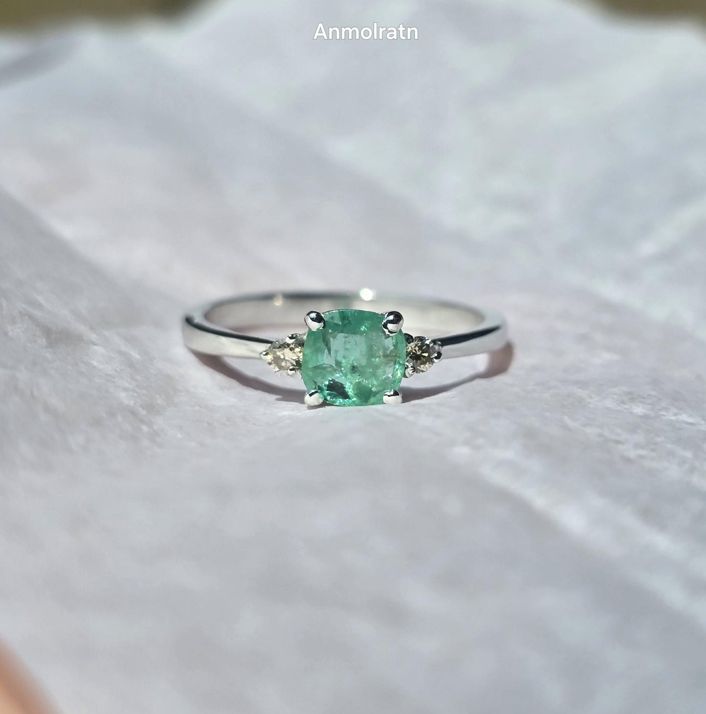Vivid Green Emerald Diamond Ring For Women, Untreated Emerald Cushion Cut Dainty Stacking Engagement Ring Natural Emerald Wedding Ring Gift