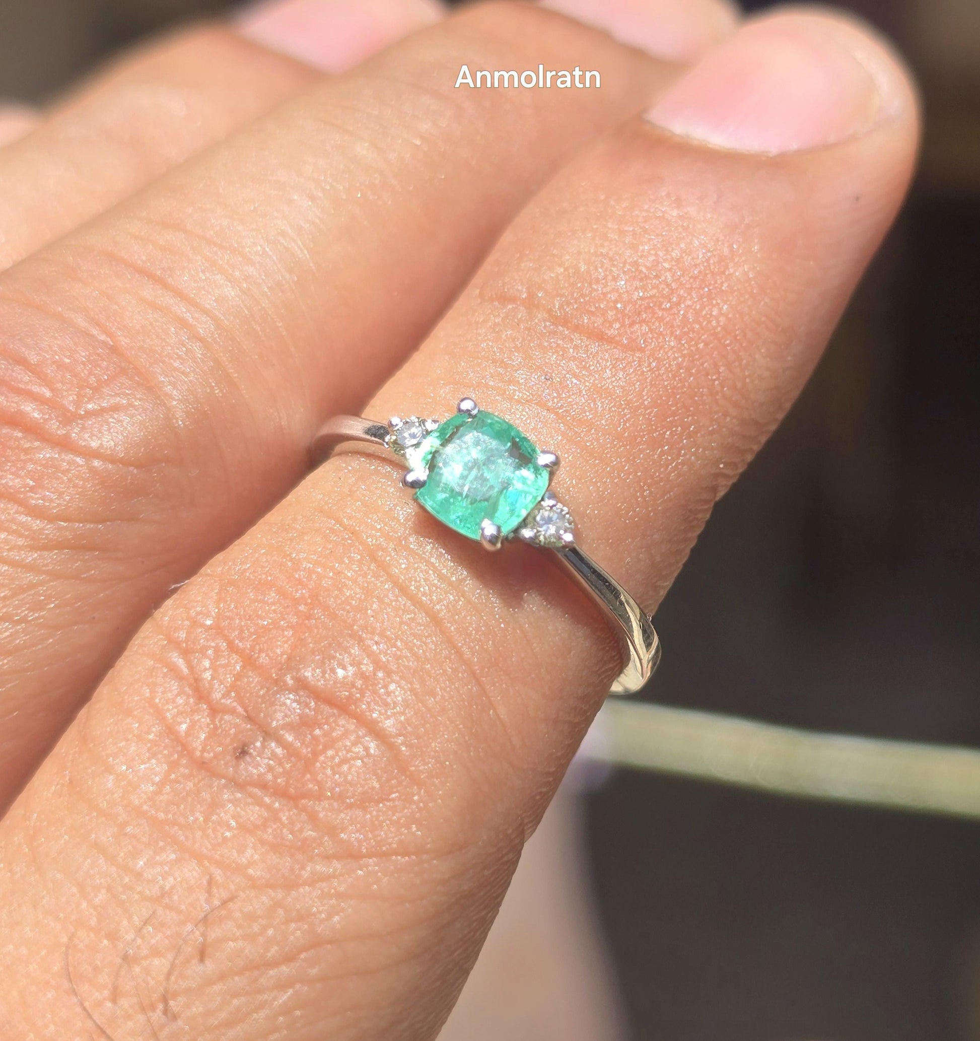 Vivid Green Emerald Diamond Ring For Women, Untreated Emerald Cushion Cut Dainty Stacking Engagement Ring Natural Emerald Wedding Ring Gift