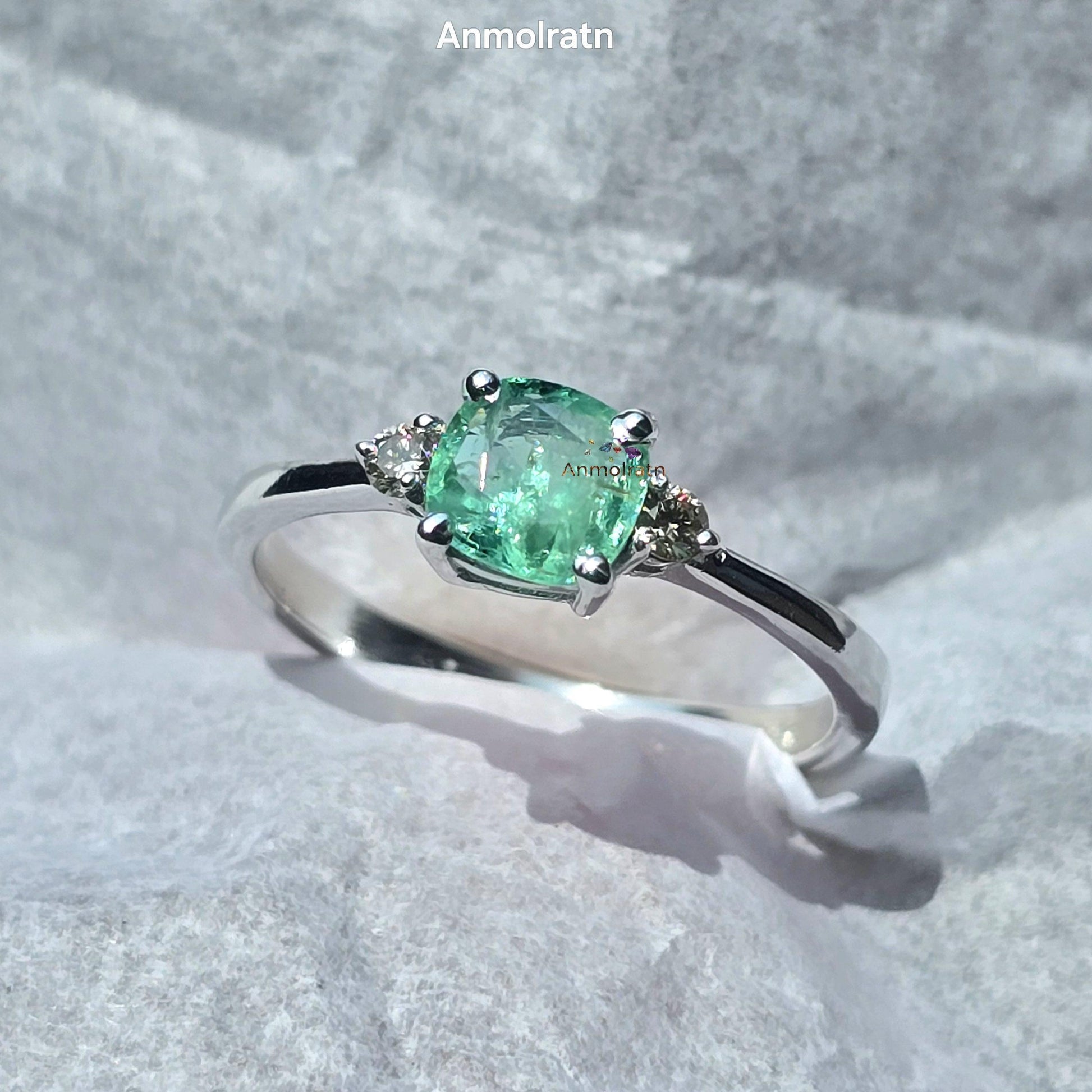 Vivid Green Emerald Diamond Ring For Women, Untreated Emerald Cushion Cut Dainty Stacking Engagement Ring Natural Emerald Wedding Ring Gift