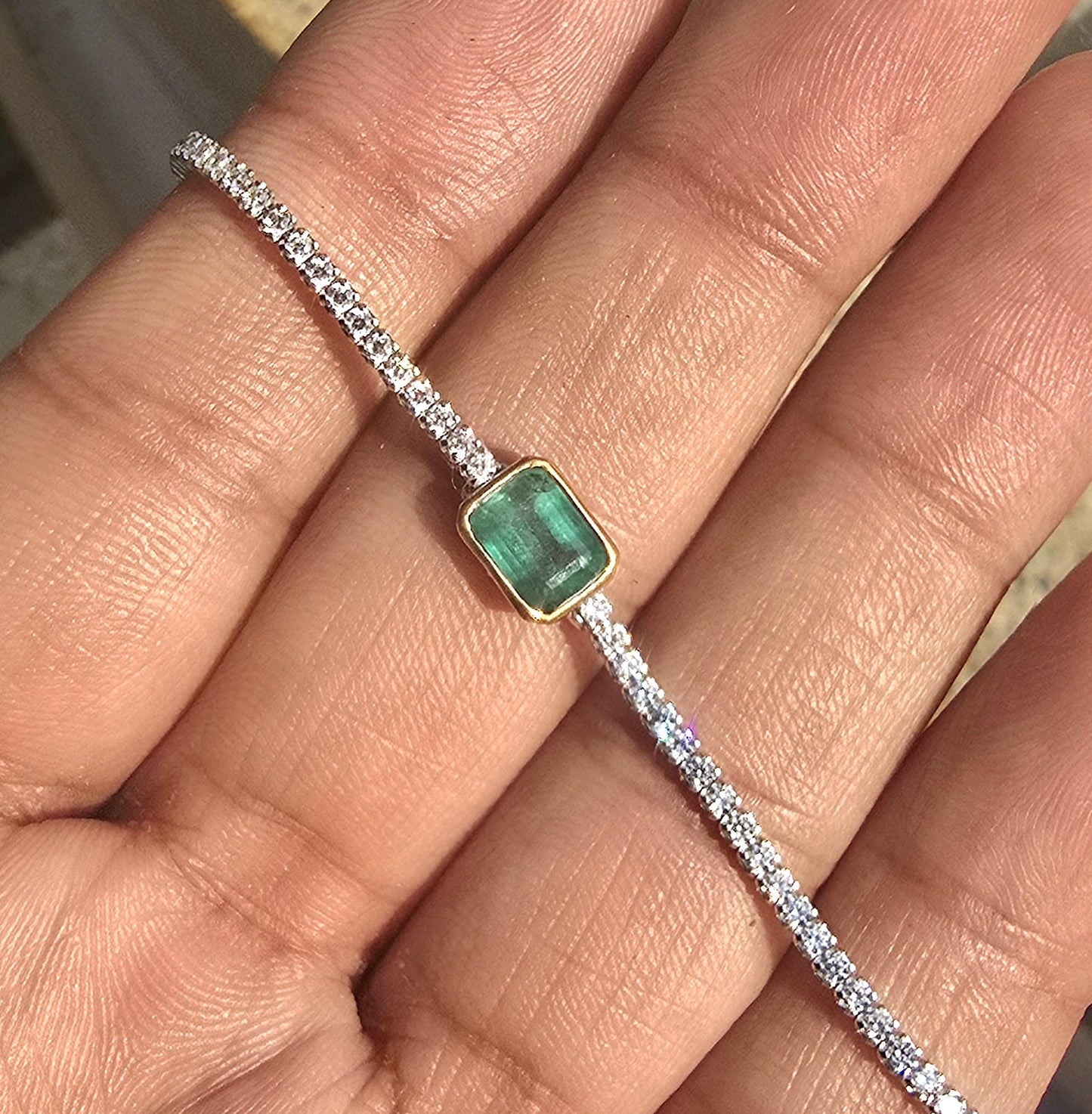 Emerald Bracelet Women Natural Emerald Tennis Bracelet Silver Solitaire Emerald Octagon Bracelet Dainty Emerald Diamond Tennis Bracelet Gold