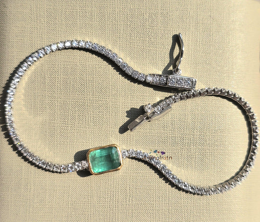 Emerald Bracelet Women Natural Emerald Tennis Bracelet Silver Solitaire Emerald Octagon Bracelet Dainty Emerald Diamond Tennis Bracelet Gold