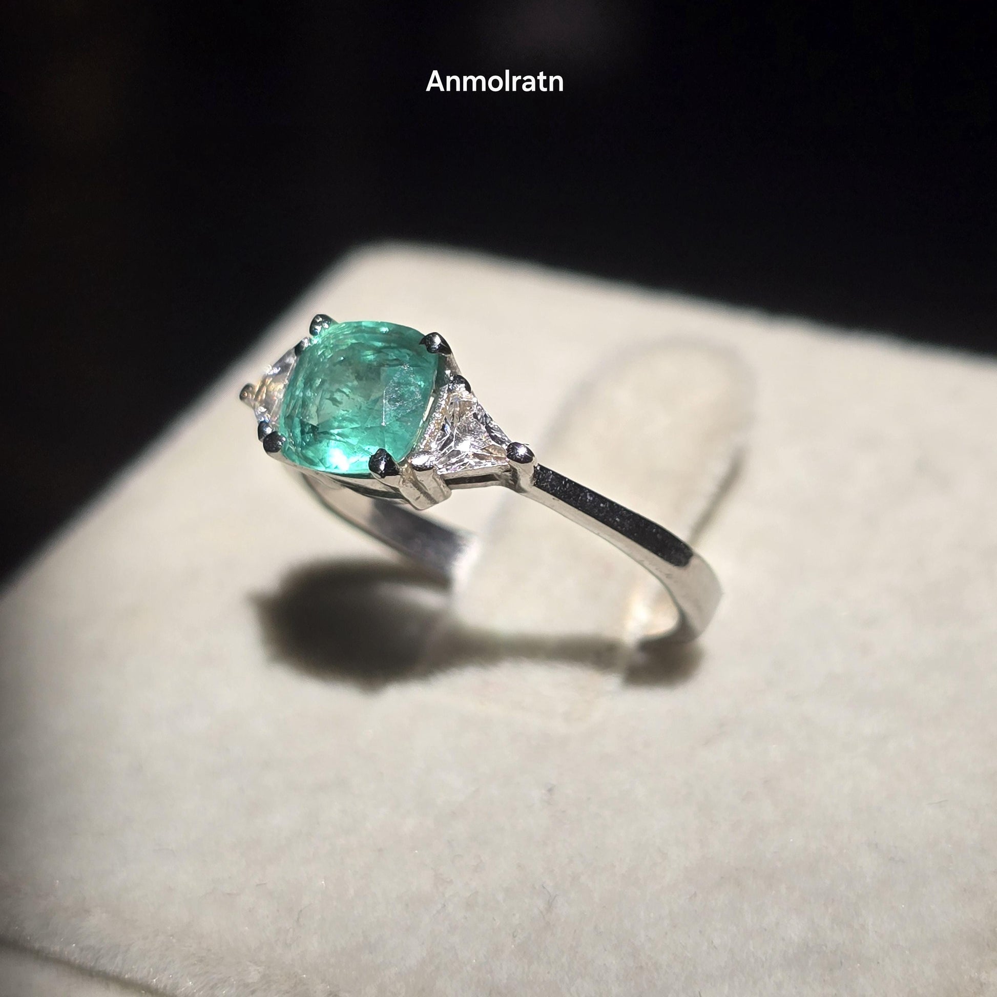 Vintage Emerald Engagement Ring Women, Top Emerald And Trillion Ring, Dainty Emerald Cushion Shape Stacking Silver Ring Gift For Her