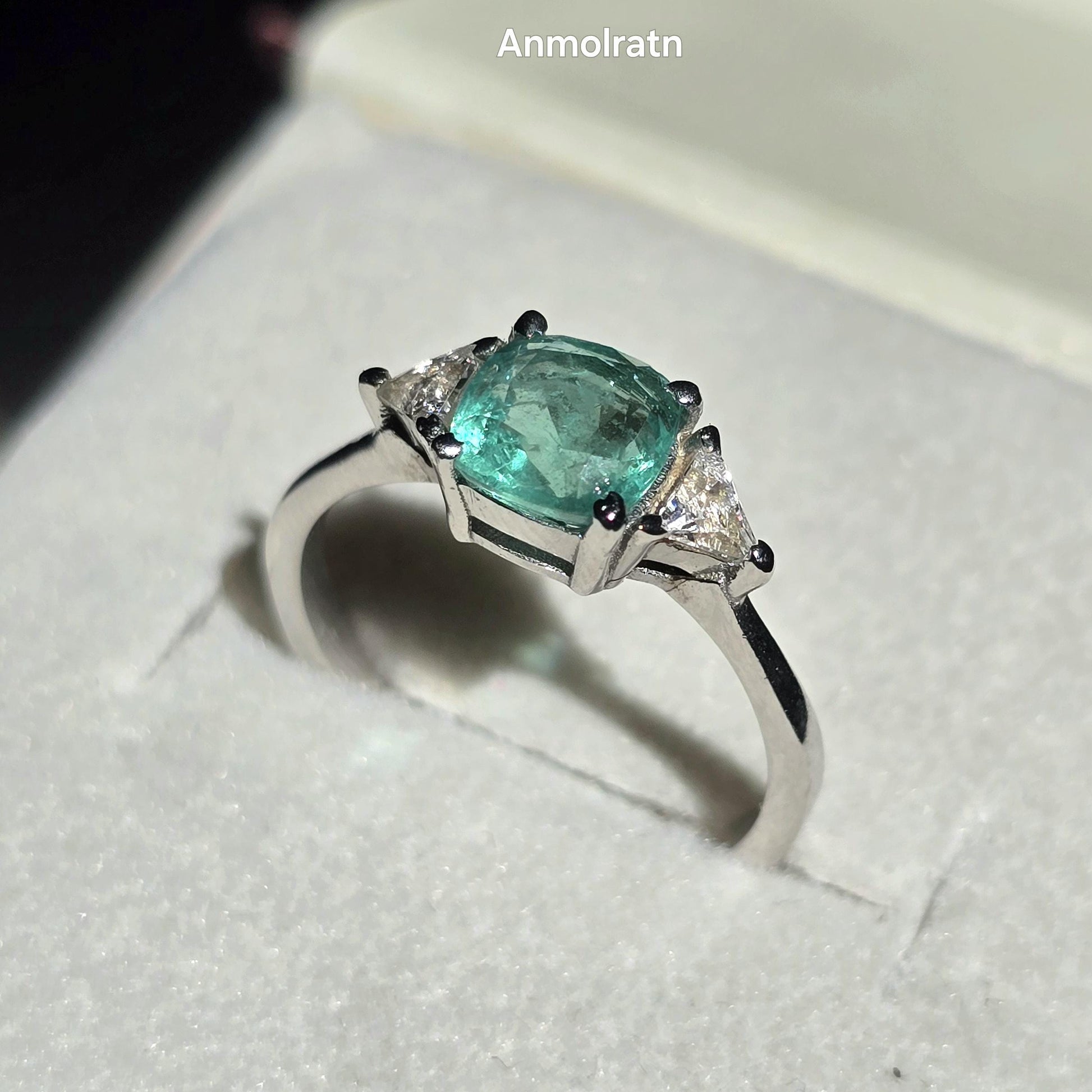 Vintage Emerald Engagement Ring Women, Top Emerald And Trillion Ring, Dainty Emerald Cushion Shape Stacking Silver Ring Gift For Her