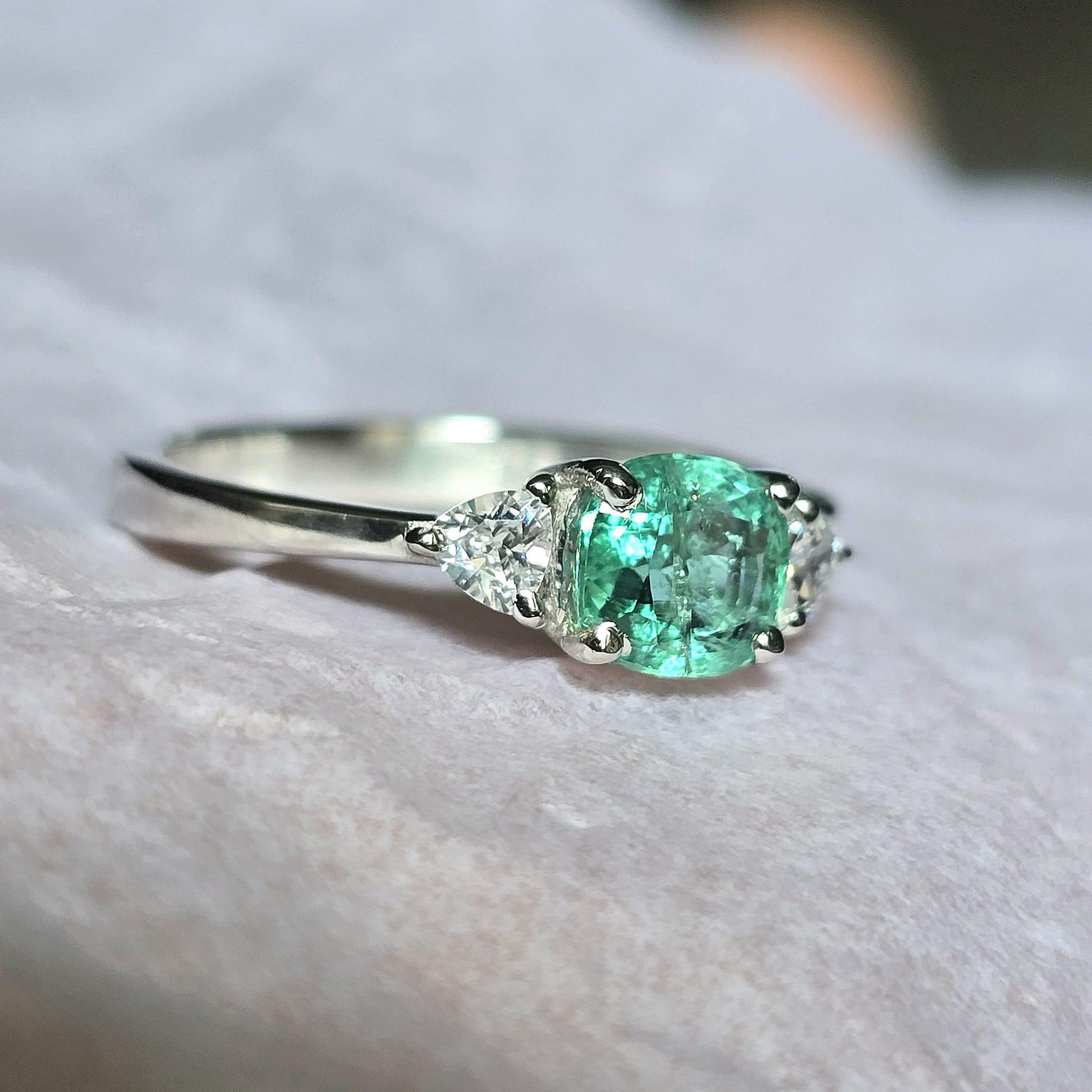 Tiny Emerald Dainty Ring For Women, Emerald Cushion Ring, Untreated Emerald Trillion Stacking Ring Gift For Her, Natural Bright Emerald Ring