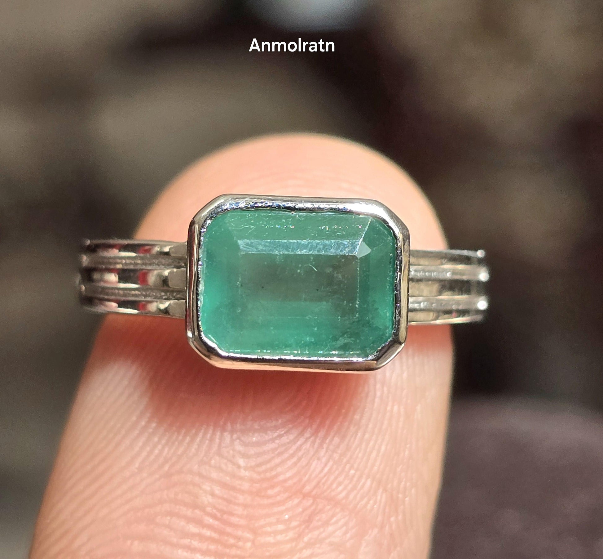 Natural Emerald Octagon Solitaire Silver Ring, 2.30Ct Rich Green Emerald East West Bezel Set Stacking Birthstone Ring, Dainty Emerald Ring