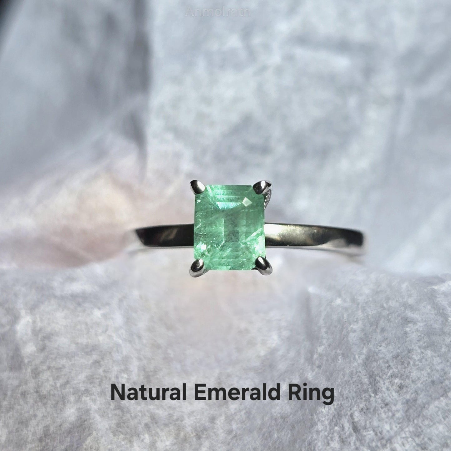 Emerald Octagon Solitaire Ring, Certified Emerald Cut Octagon Emerald Colombian Dainty Birthstone Ring For Women, Tiny Bright Emerald Ring