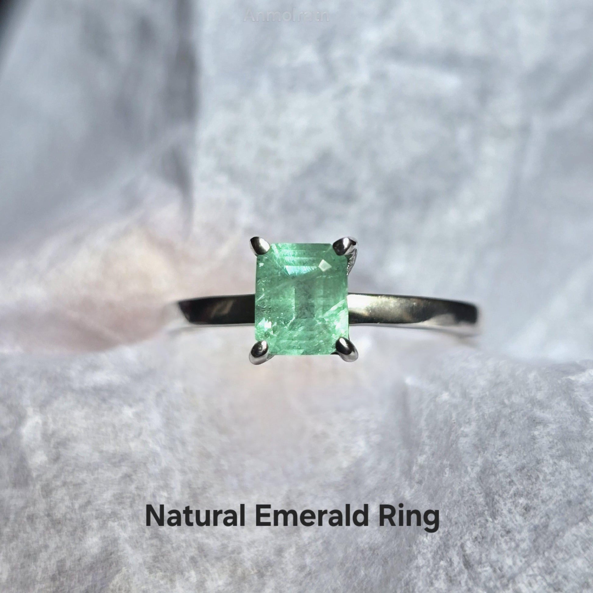 Emerald Octagon Solitaire Ring, Certified Emerald Cut Octagon Emerald Colombian Dainty Birthstone Ring For Women, Tiny Bright Emerald Ring