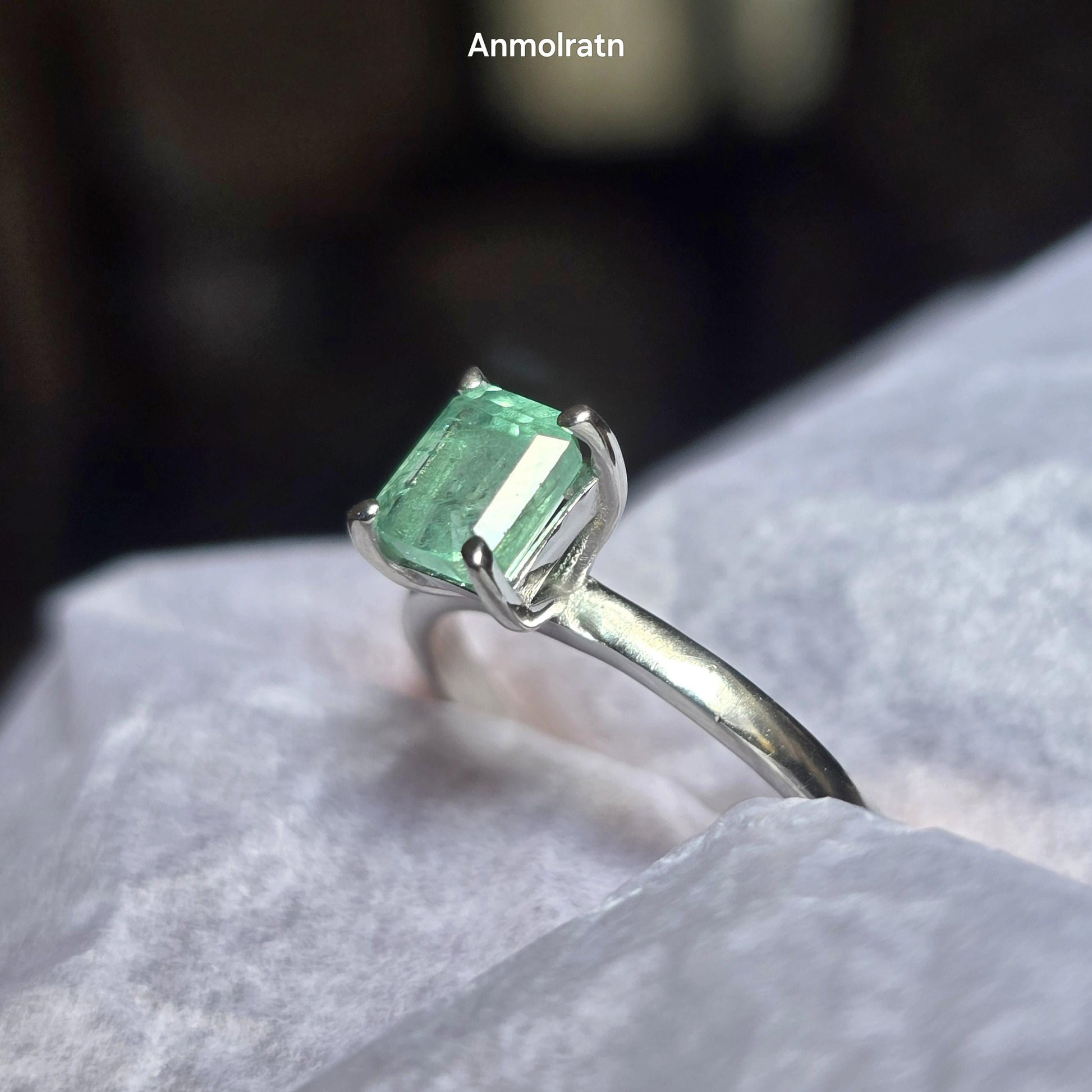 Emerald Octagon Solitaire Ring, Certified Emerald Cut Octagon Emerald Colombian Dainty Birthstone Ring For Women, Tiny Bright Emerald Ring
