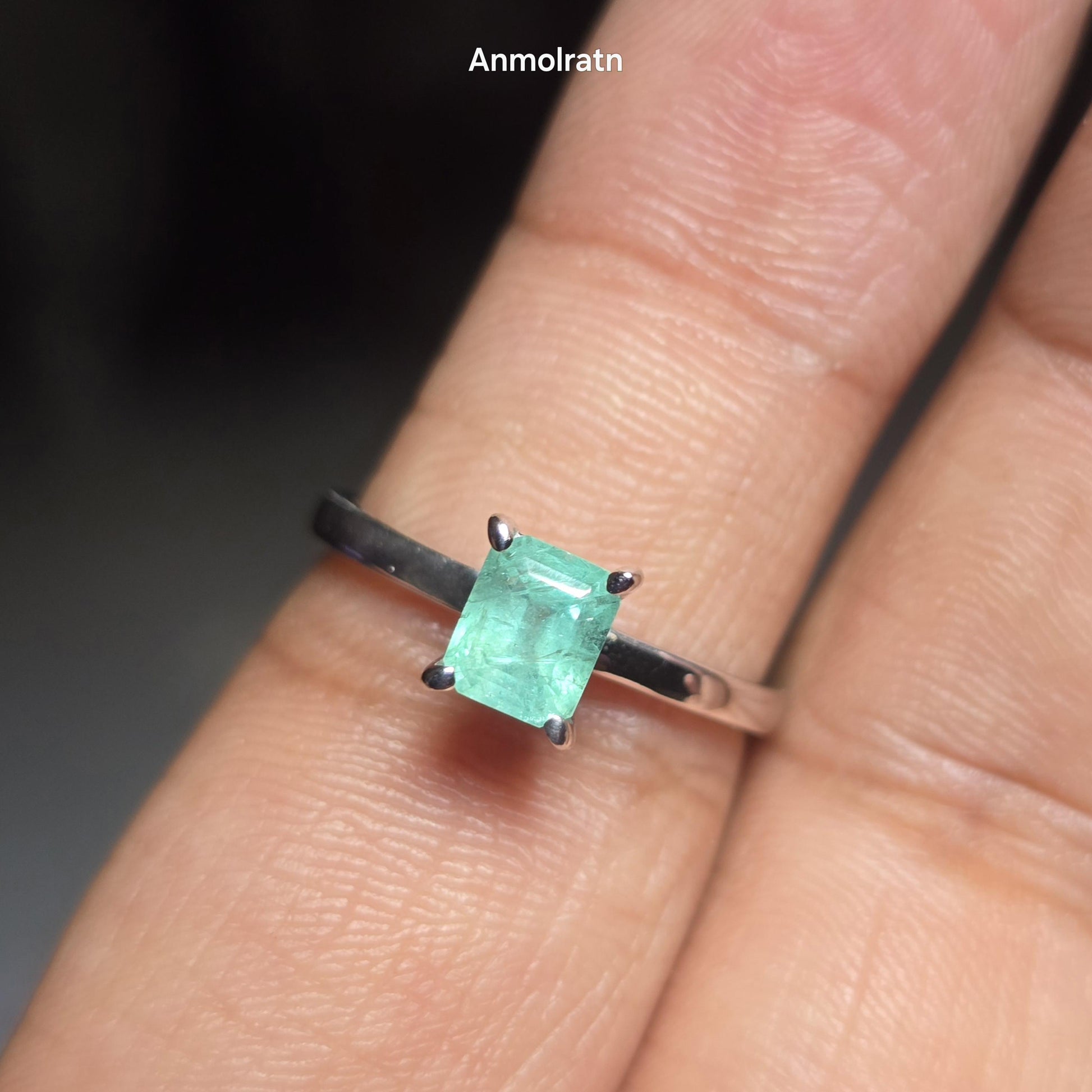 Emerald Octagon Solitaire Ring, Certified Emerald Cut Octagon Emerald Colombian Dainty Birthstone Ring For Women, Tiny Bright Emerald Ring