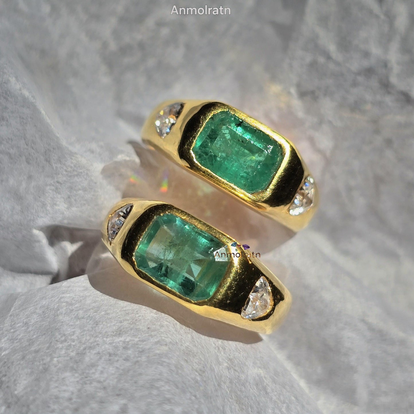 Natural Emerald Cut Emerald Octagon Gold Ring For Men & Women, Vivid Green Emerald Stacking Signet Ring, Untreated Emerald Ring Gift For Her