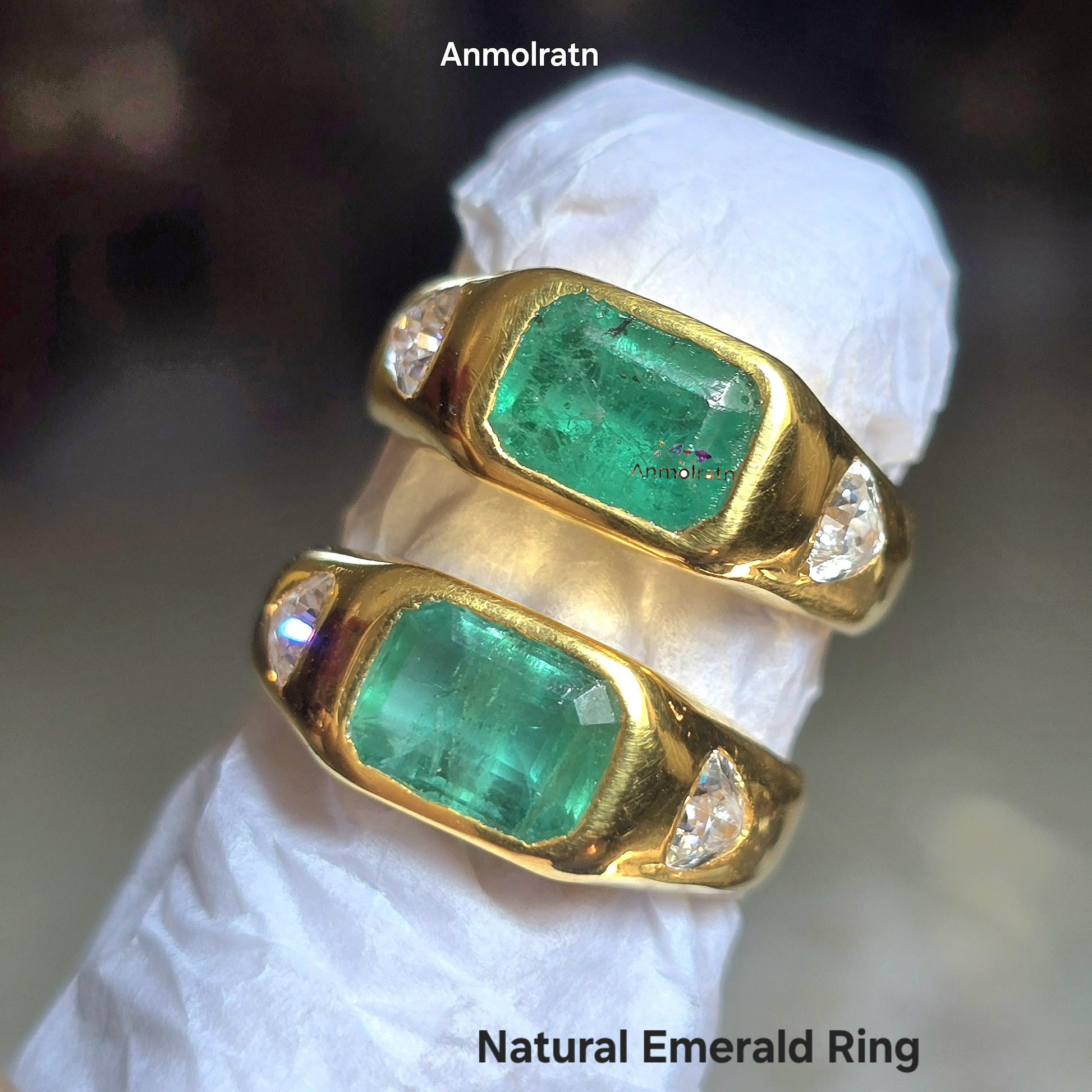 Natural Emerald Cut Emerald Octagon Gold Ring For Men & Women, Vivid Green Emerald Stacking Signet Ring, Untreated Emerald Ring Gift For Her