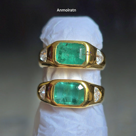 Natural Emerald Cut Emerald Octagon Gold Ring For Men & Women, Vivid Green Emerald Stacking Signet Ring, Untreated Emerald Ring Gift For Her