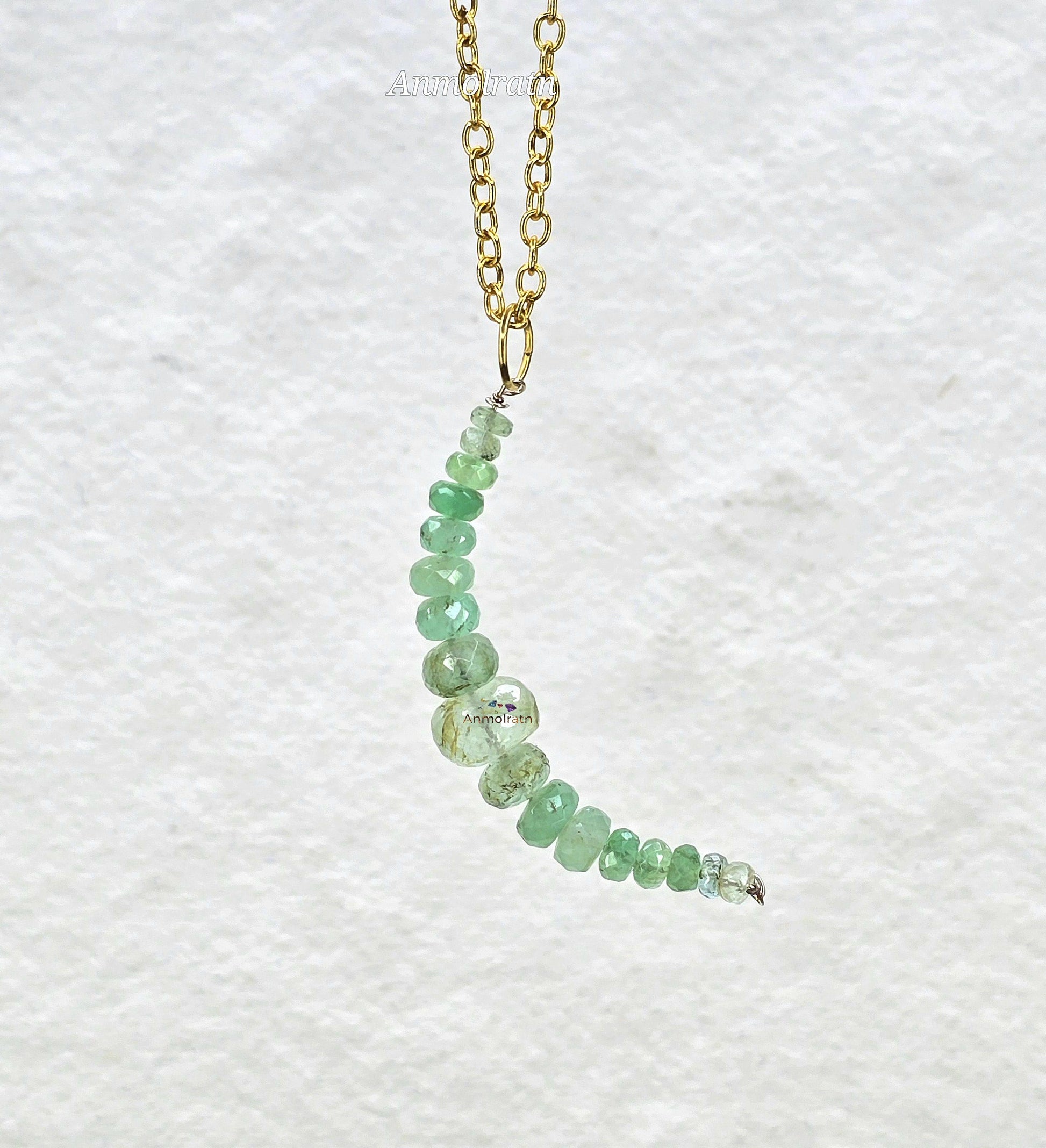 Raw Emerald Pendant, Colombian Emerald Beaded Pendant, Emerald Drop Pendant, Emerald Crescent Charm For Necklace, Emerald Charm Pendant Gift