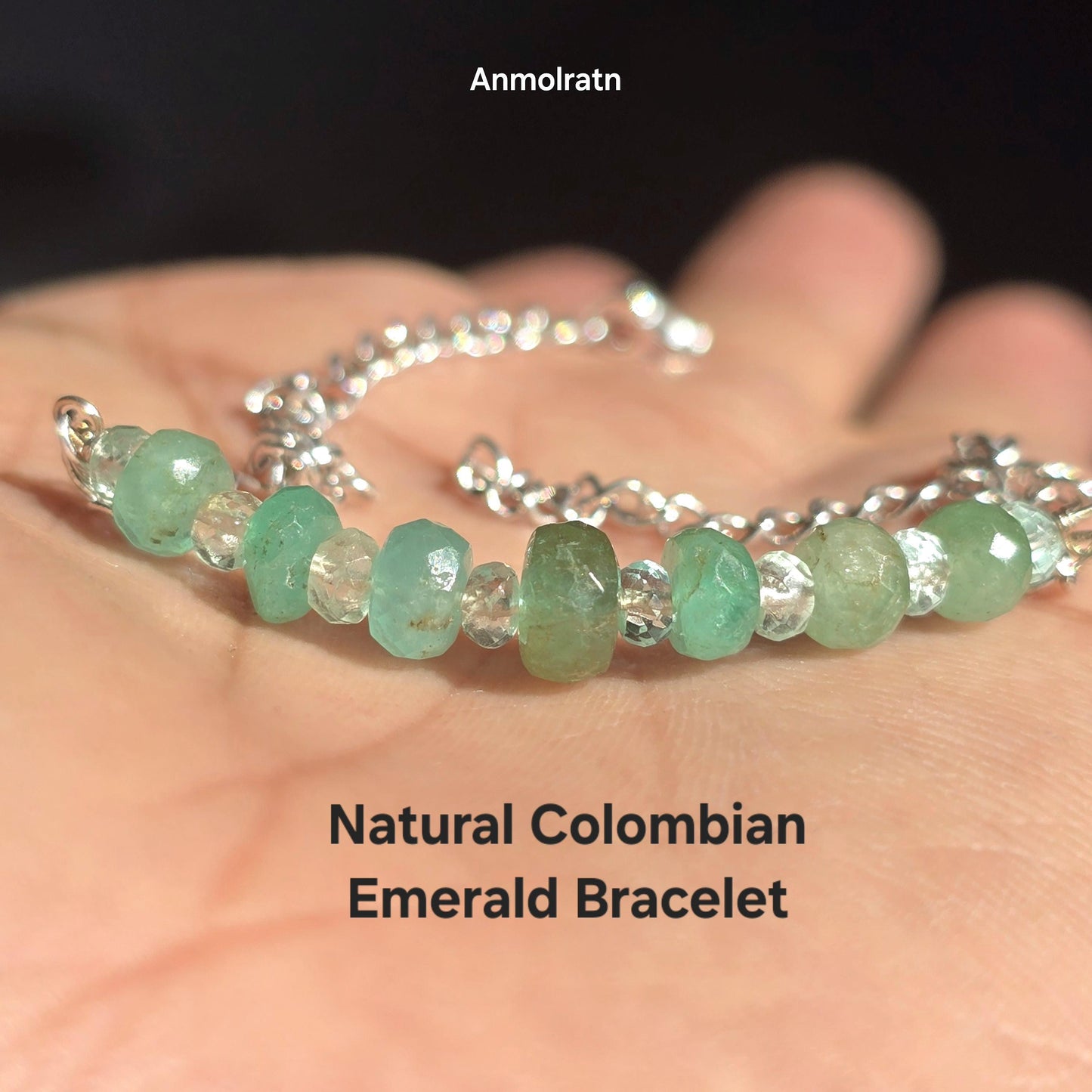 Raw Emerald Bracelet, Colombian Emerald Beaded Bracelet, Natural Emerald Dainty Birthstone Silver Bracelet Gemstone Bracelet For Men & Women