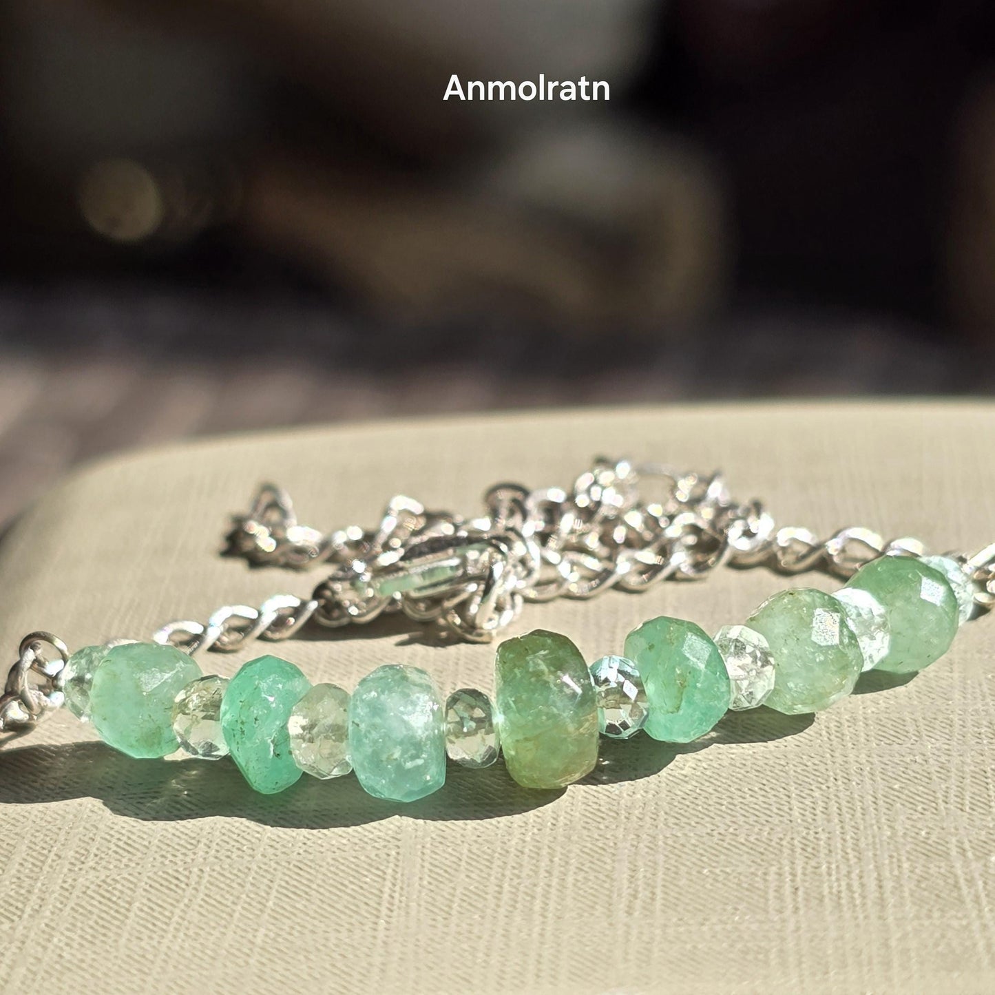 Raw Emerald Bracelet, Colombian Emerald Beaded Bracelet, Natural Emerald Dainty Birthstone Silver Bracelet Gemstone Bracelet For Men & Women