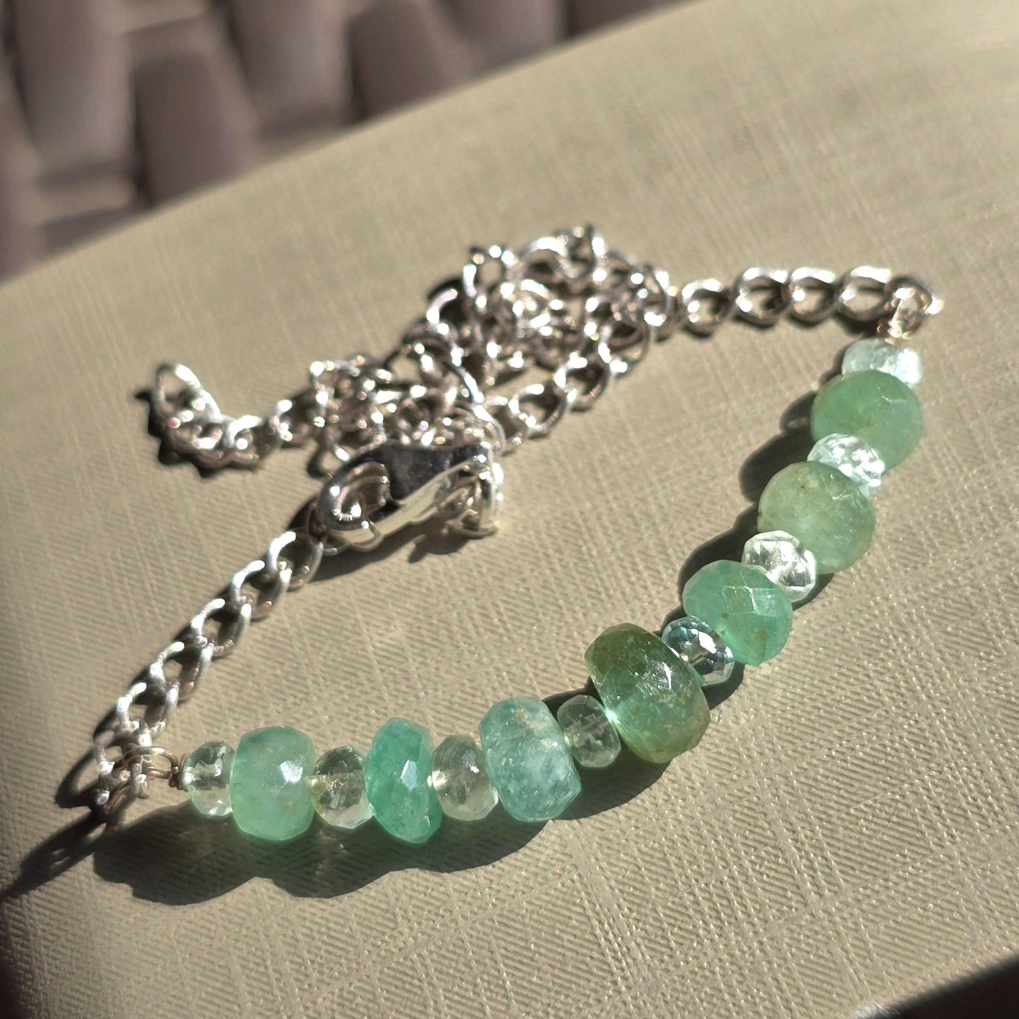 Raw Emerald Bracelet, Colombian Emerald Beaded Bracelet, Natural Emerald Dainty Birthstone Silver Bracelet Gemstone Bracelet For Men & Women