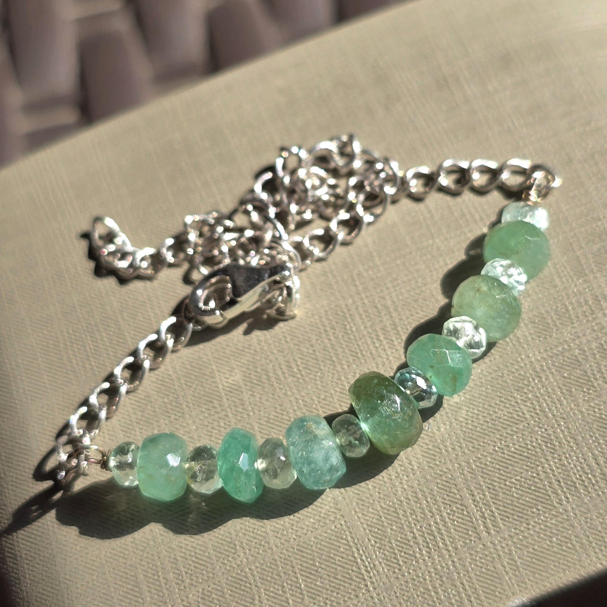 Raw Emerald Bracelet, Colombian Emerald Beaded Bracelet, Natural Emerald Dainty Birthstone Silver Bracelet Gemstone Bracelet For Men & Women