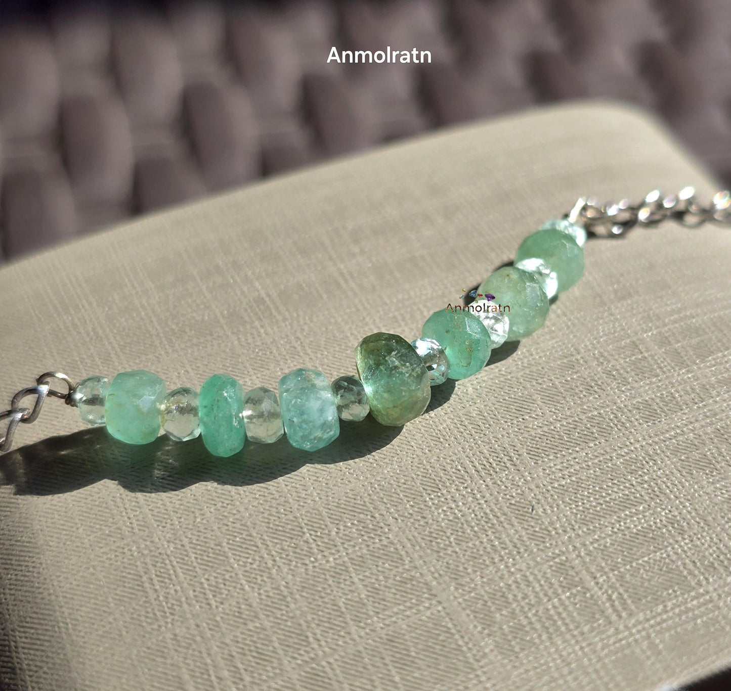 Raw Emerald Bracelet, Colombian Emerald Beaded Bracelet, Natural Emerald Dainty Birthstone Silver Bracelet Gemstone Bracelet For Men & Women