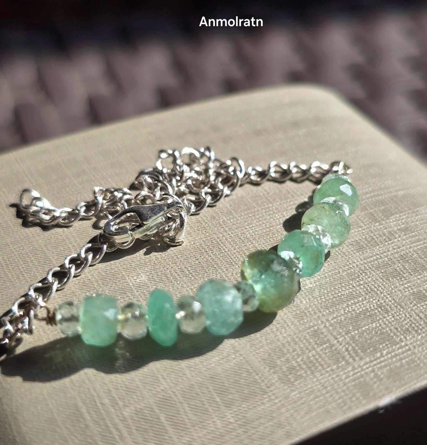 Raw Emerald Bracelet, Colombian Emerald Beaded Bracelet, Natural Emerald Dainty Birthstone Silver Bracelet Gemstone Bracelet For Men & Women