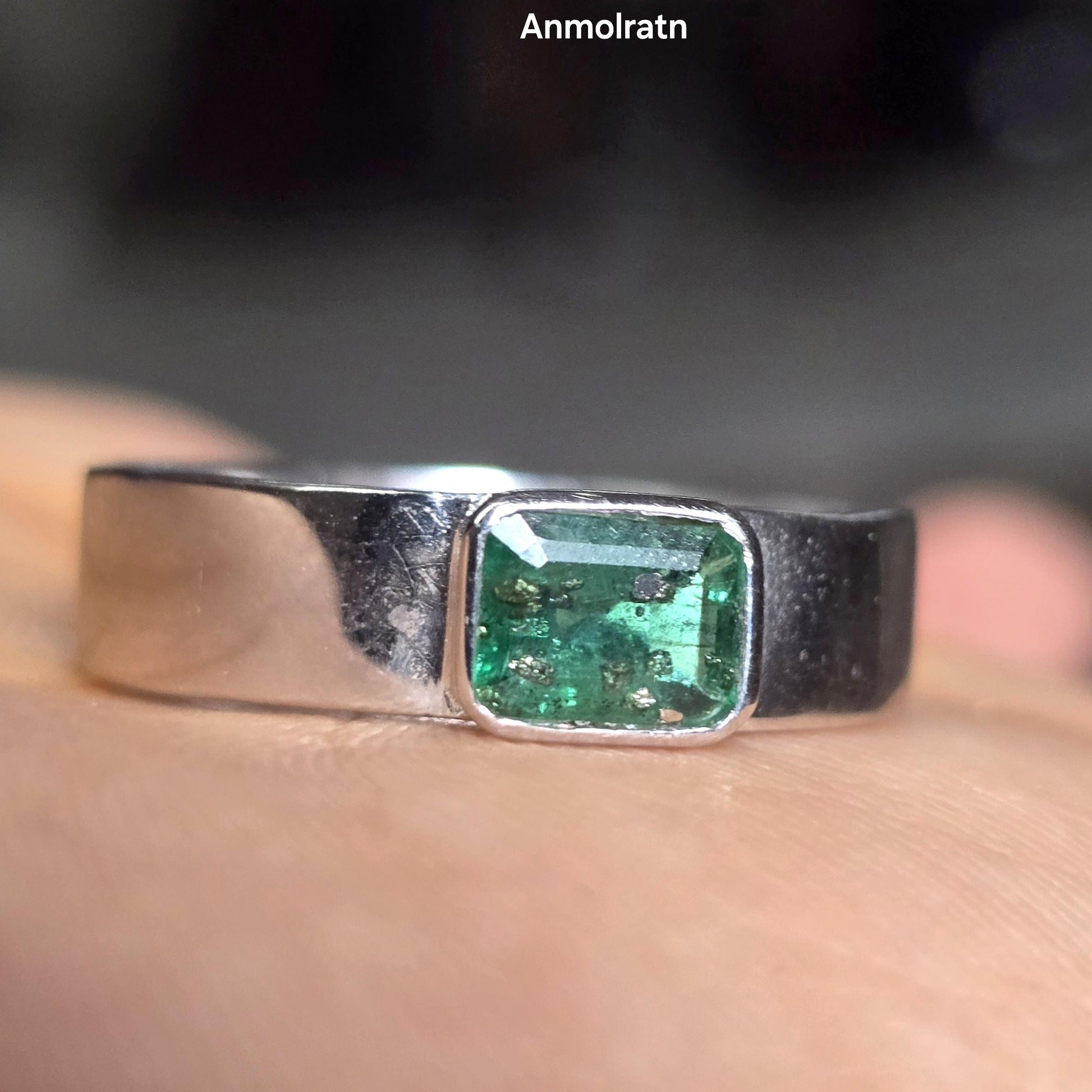 Vintage Emerald Ring, Natural Emerald Cut Emerald Octagon Ring For Men, Antique Emerald Bezel Set Solitaire Birthstone Dainty Silver Ring