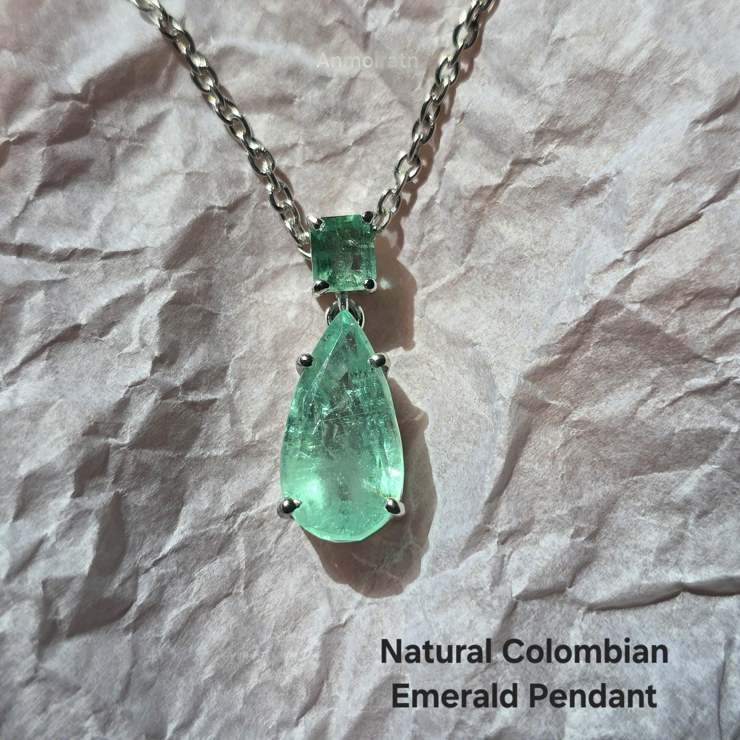 Emerald Pendant For Women, Natural Colombian Emerald Necklace Gift For Her, Emerald Octagon & Pear Drop Necklace, Dainty Emerald Pendant
