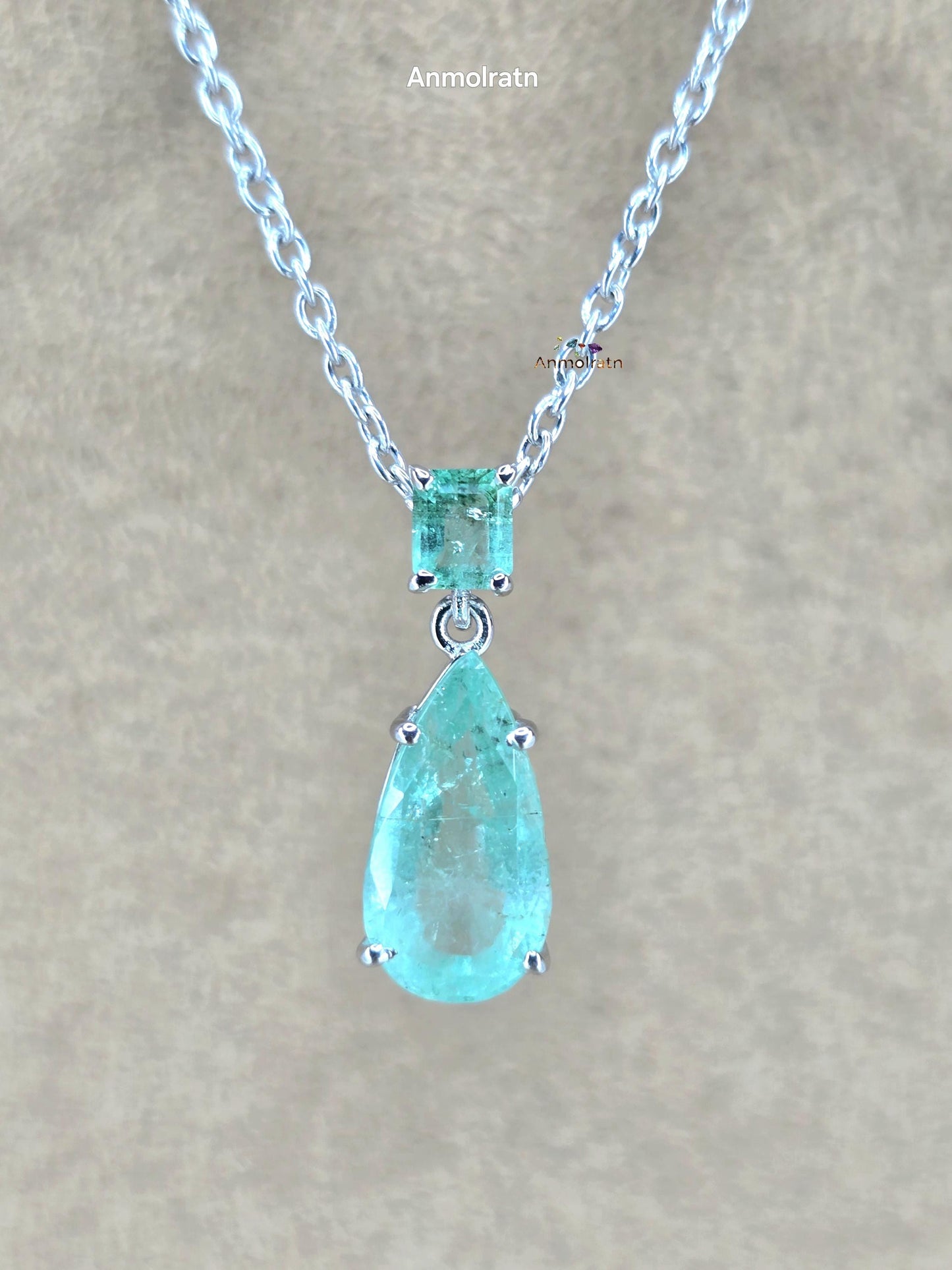 Emerald Pendant For Women, Natural Colombian Emerald Necklace Gift For Her, Emerald Octagon & Pear Drop Necklace, Dainty Emerald Pendant