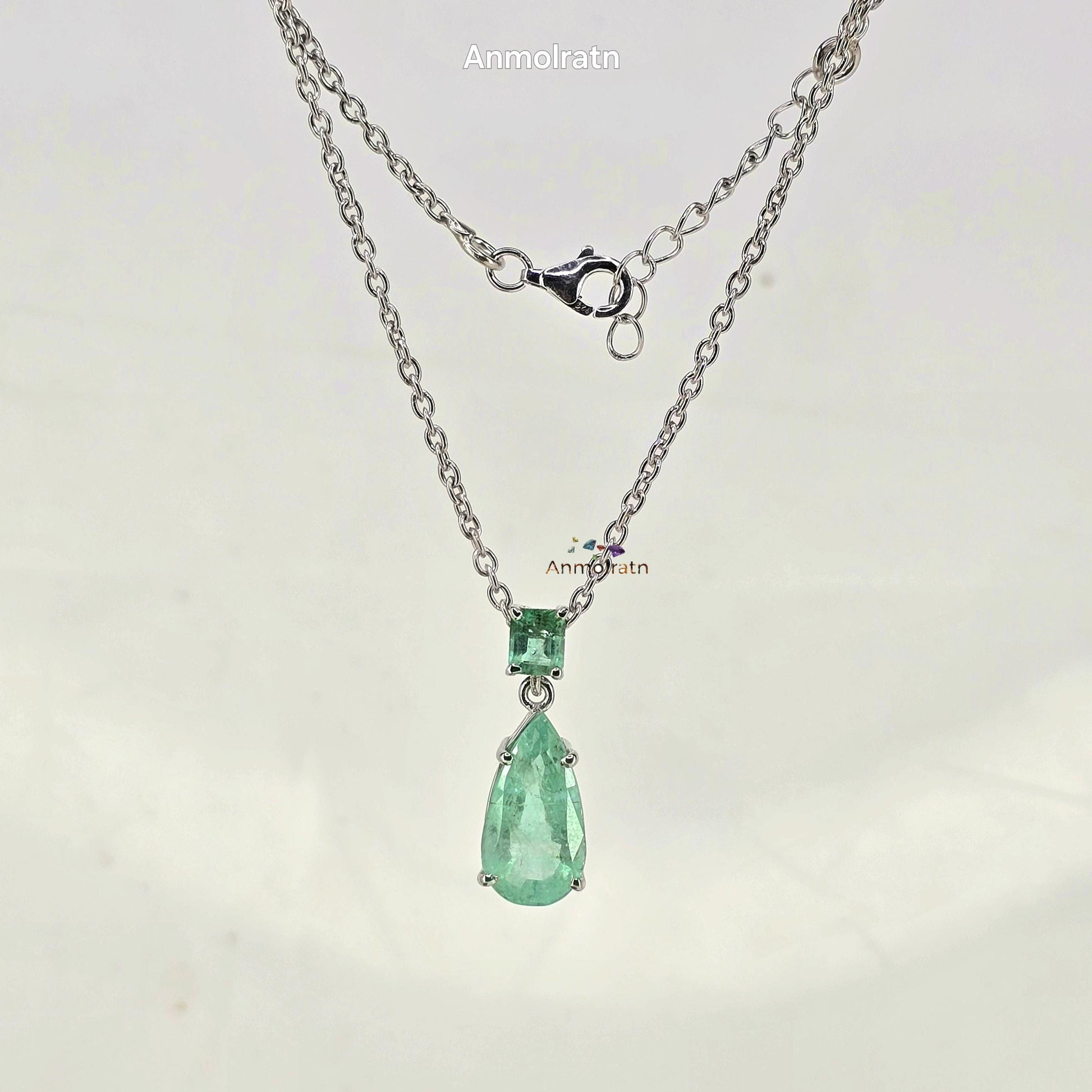Emerald Pendant For Women, Natural Colombian Emerald Necklace Gift For Her, Emerald Octagon & Pear Drop Necklace, Dainty Emerald Pendant